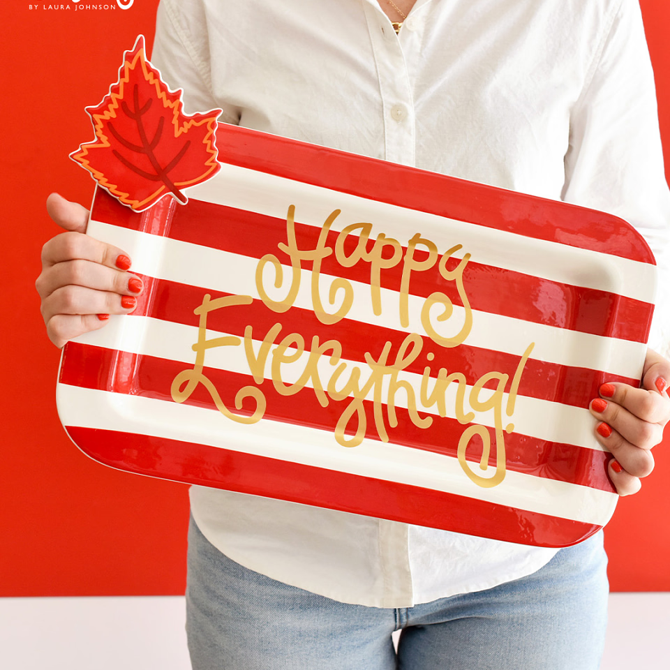 HAPPY EVERYTHING RED STRIPE HAPPY EVERYTHING MINI RECTANGLE PLATTER