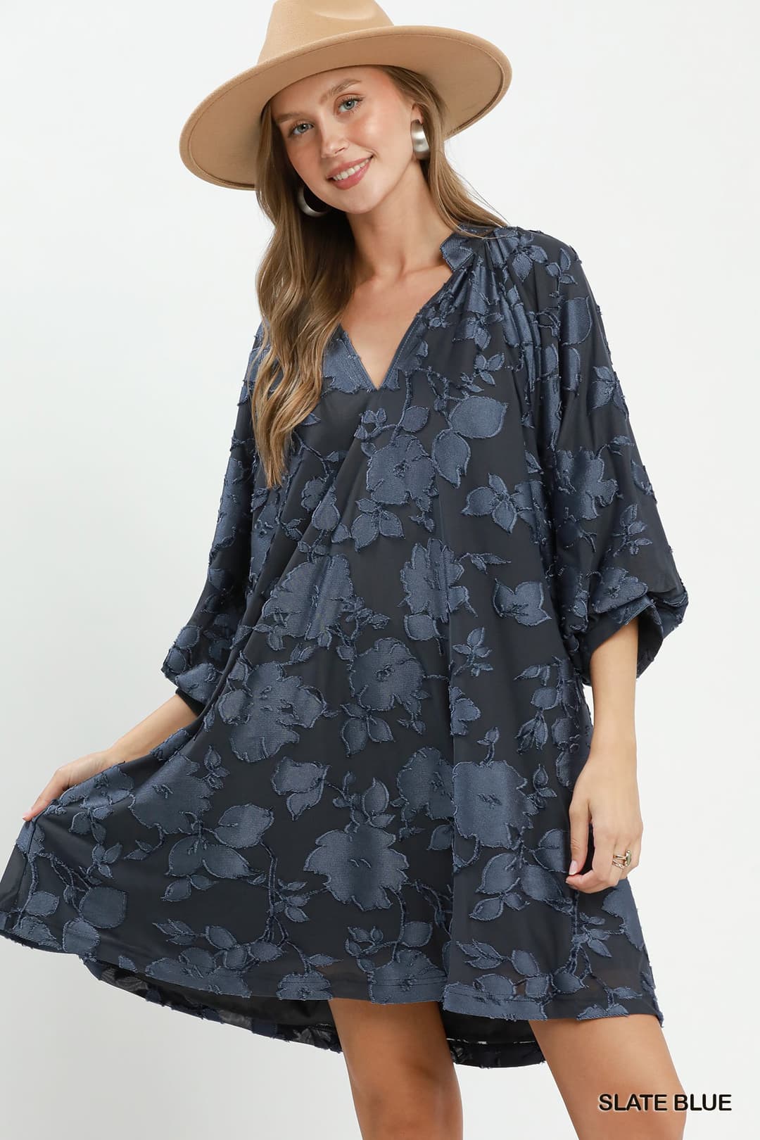 Charlotte Velvet Babydoll Mini Dress – Slate Blue with Pockets – A. Dodson's