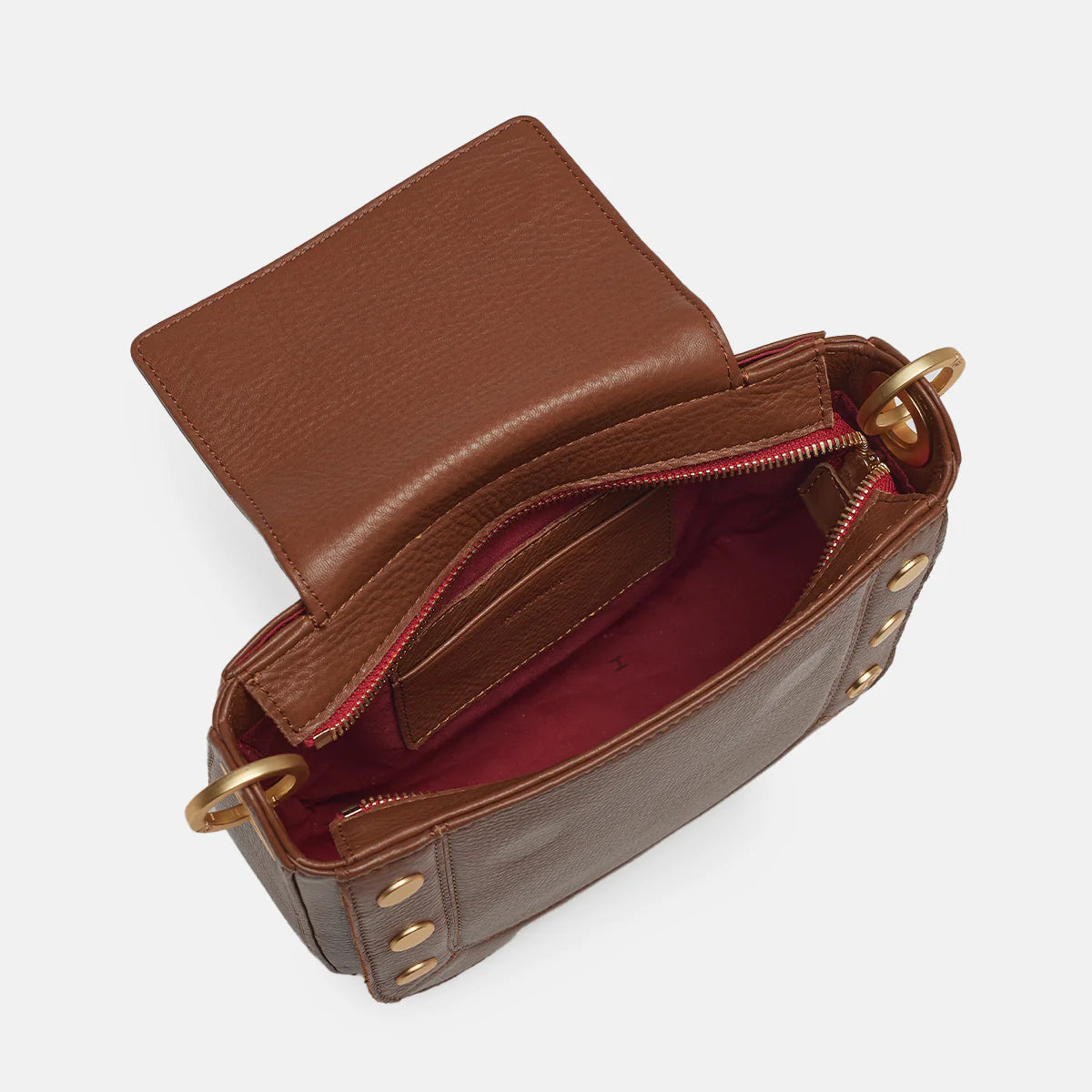 Hammitt Kayce Saddle Bag Medium in Mahogany Pebble/Brushed Gold Red Zip - A. Dodson's