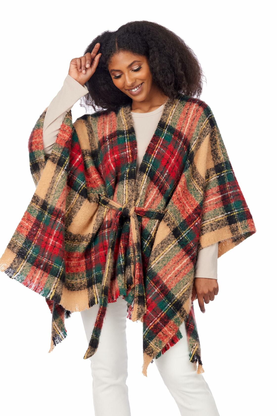 Brinley Belted Poncho, Tan By Mud Pie