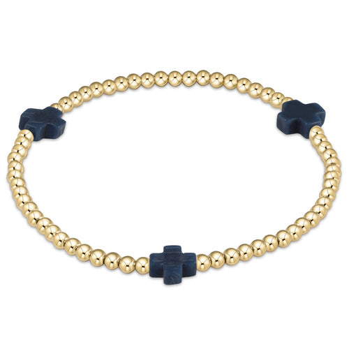 signature cross gold pattern 3mm bead bracelet - navy by enewton