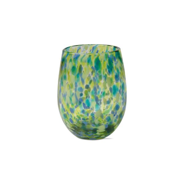 CONFETTI STEMLESS WINE GLASS - GREEN MULTI