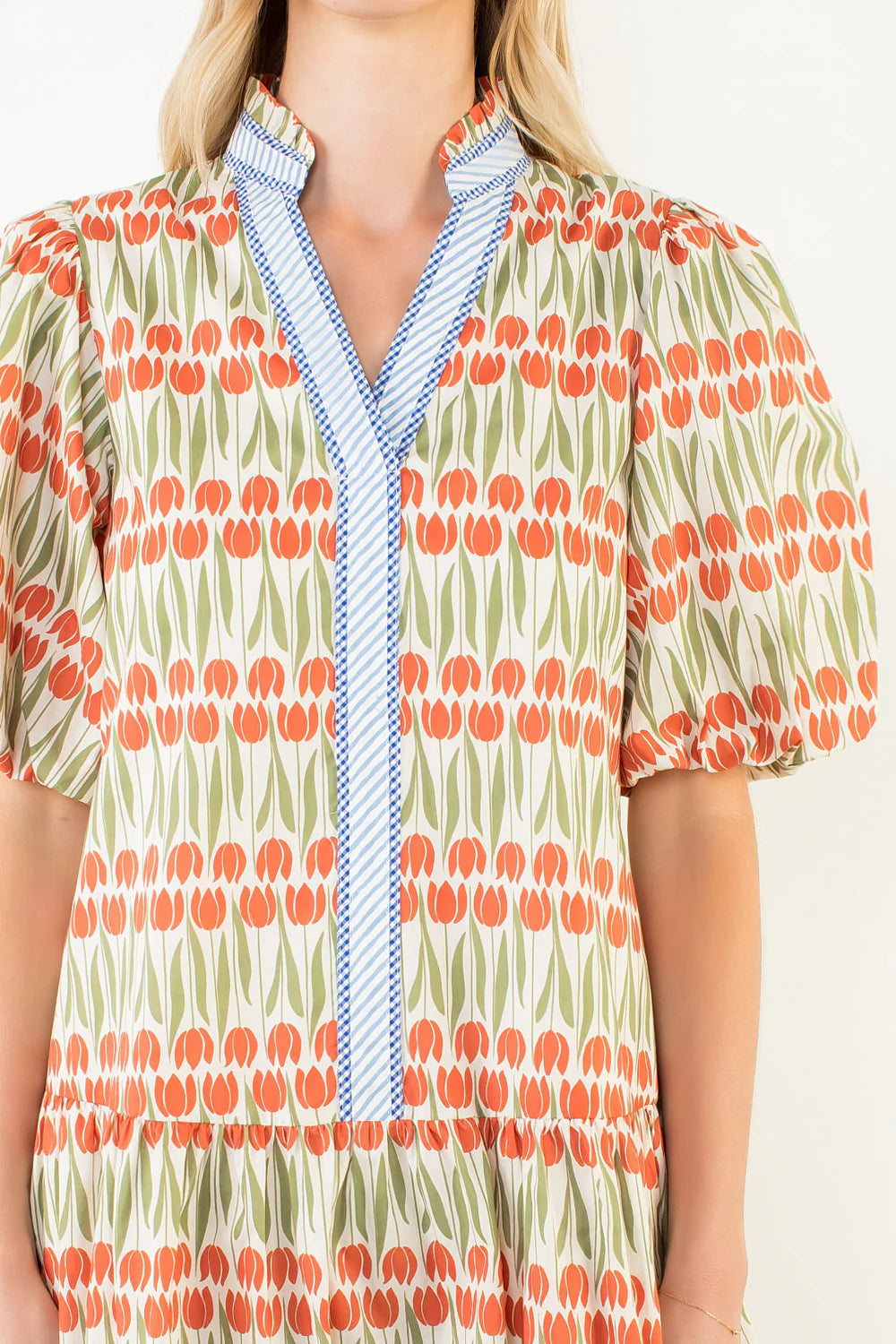 Marisa Puff Sleeve Geometric Pattern Dress by THML - view 2