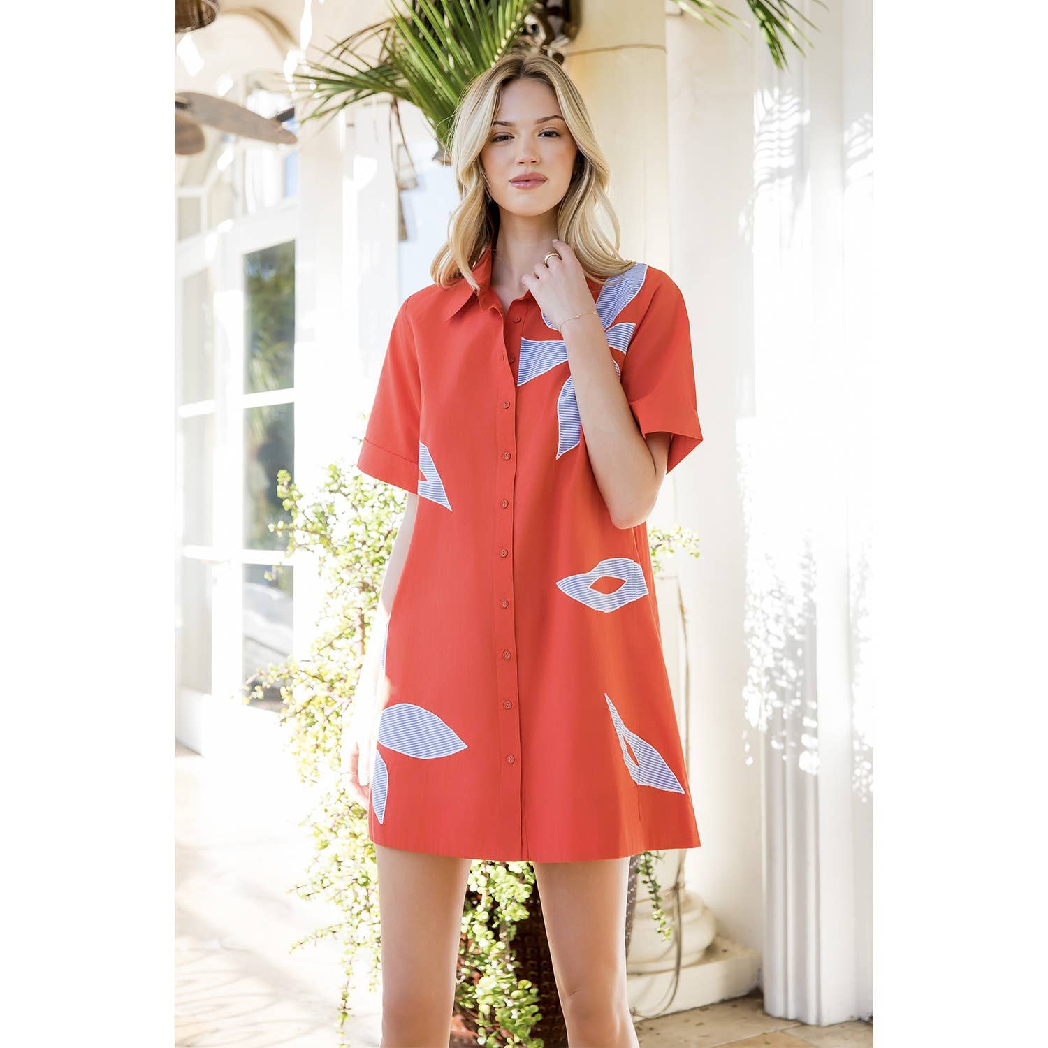 Tia Short Sleeve Floral Embroidery Dress