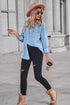Light-colored slim long sleeve basic denim shirt