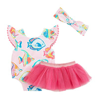 Pink Fish/Stripe Reversible Swimsuit & Tutu Set BY MUD PIE