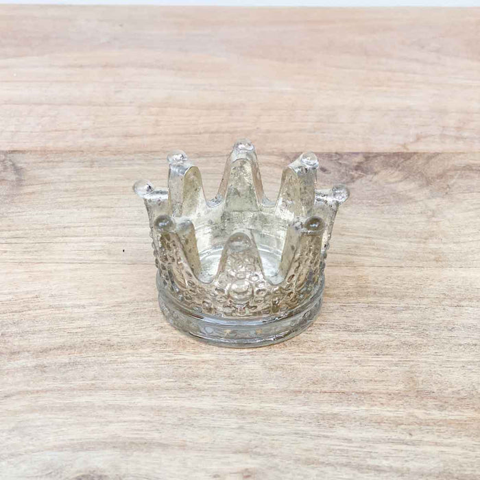 Crown Glass Votive in Antique Silver