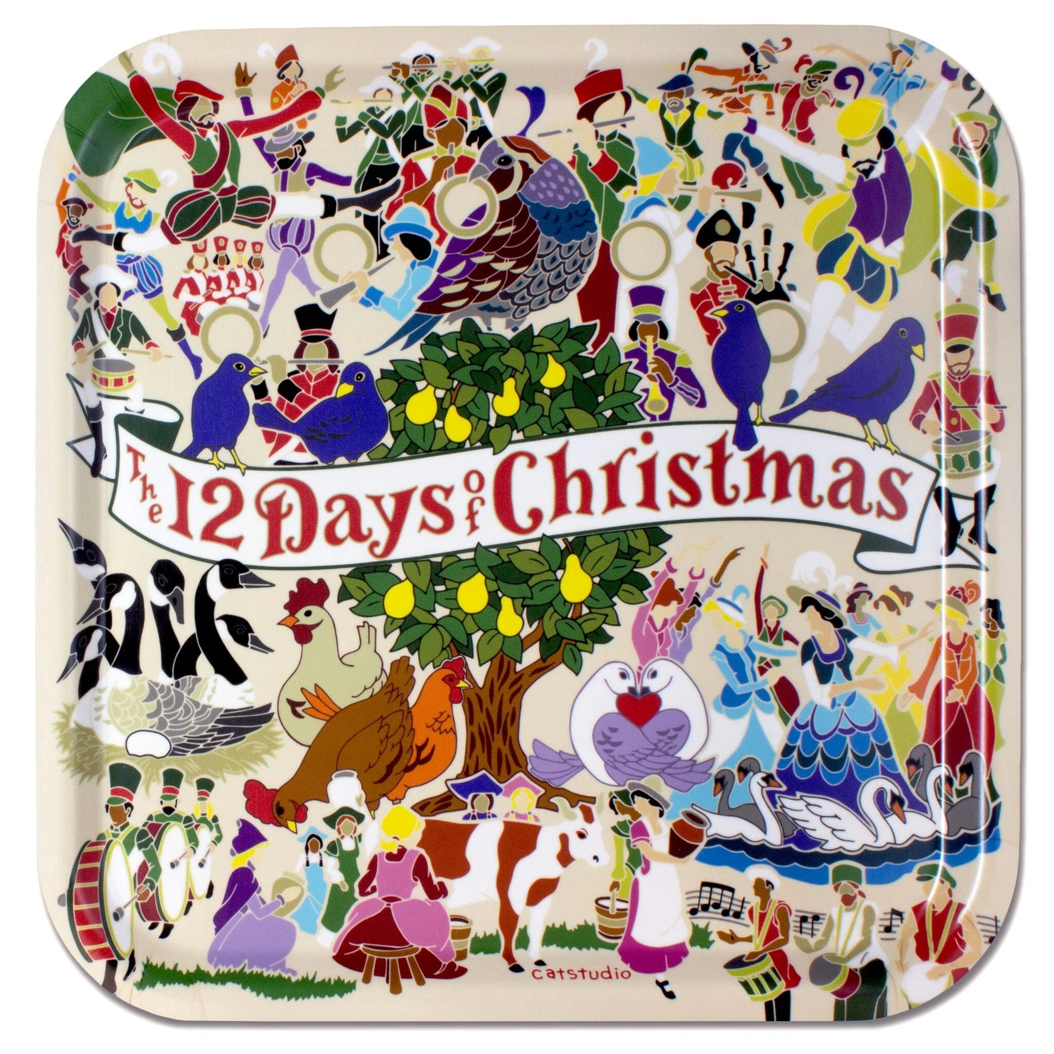 12 Days of Christmas Birchwood Tray BY CATSTUDIO - A. Dodson's