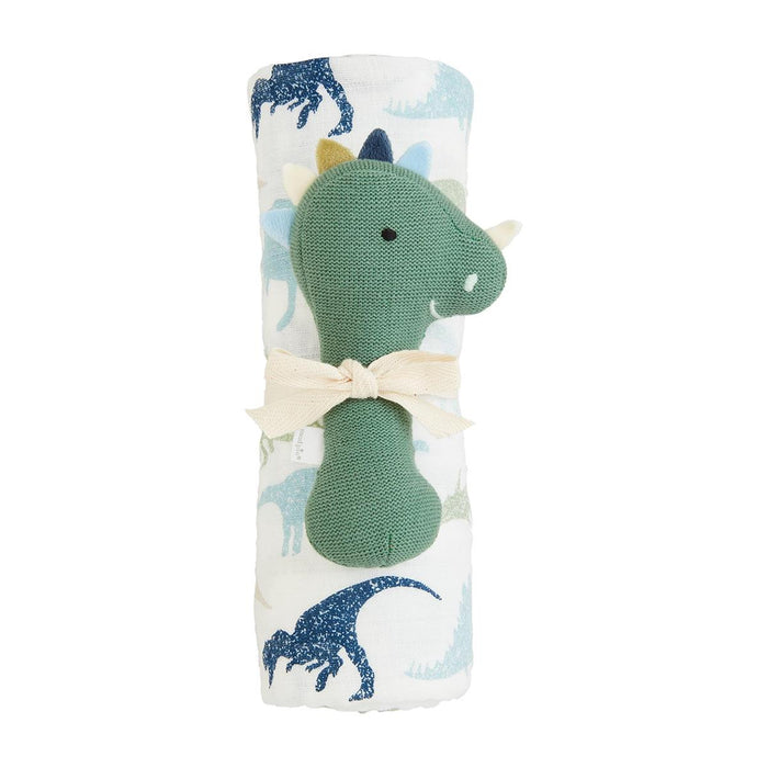 Dino Swaddle & Rattle Set BY MUD PIE