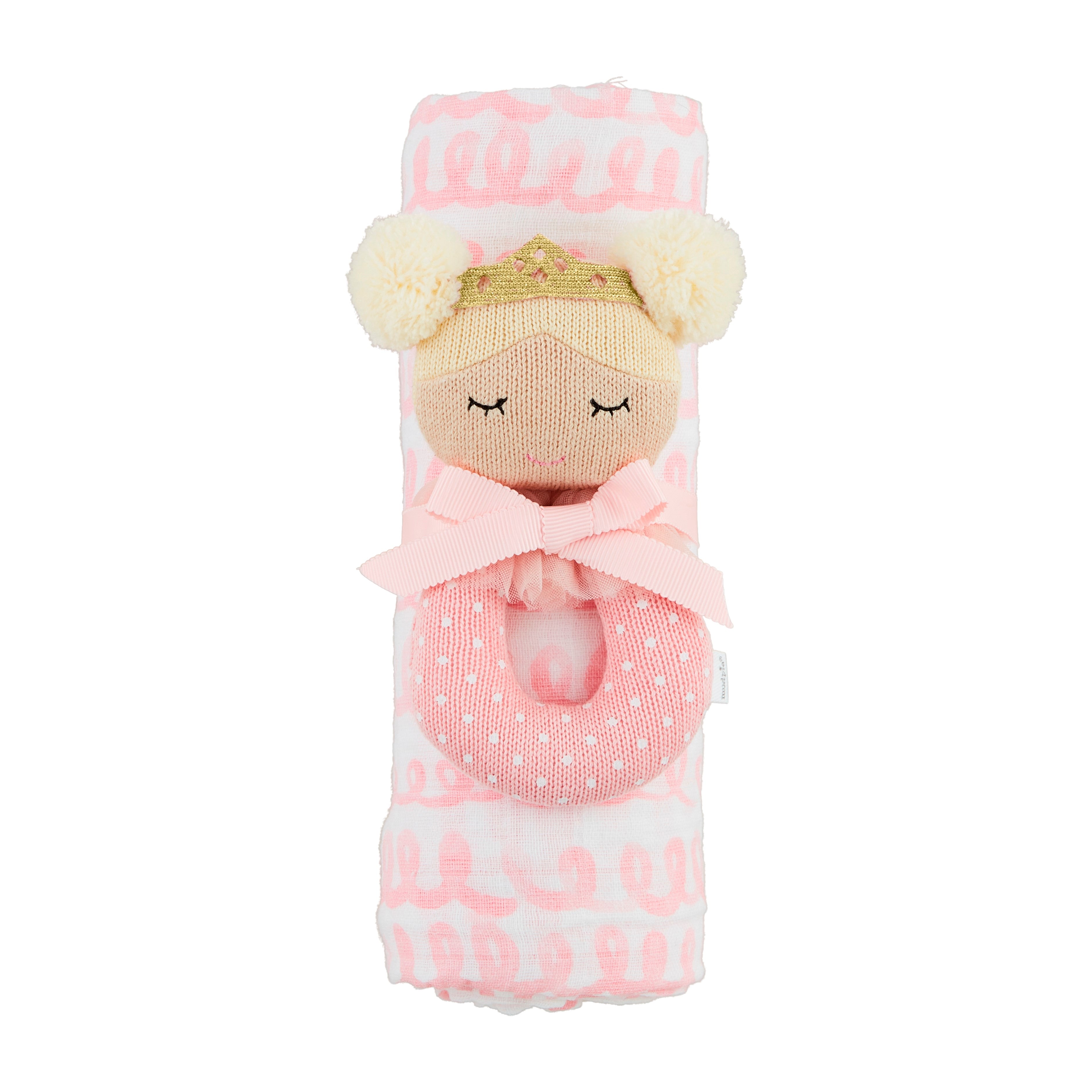 Pink Swirl Swaddle & Rattle Set By Mud Pie