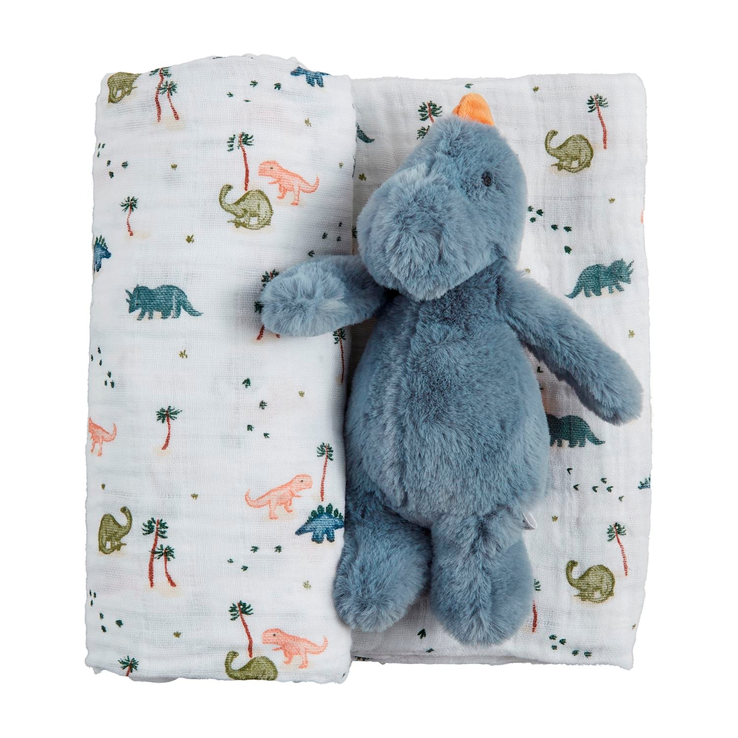 Plush Dino Swaddle & Rattle Set BY MUD PIE