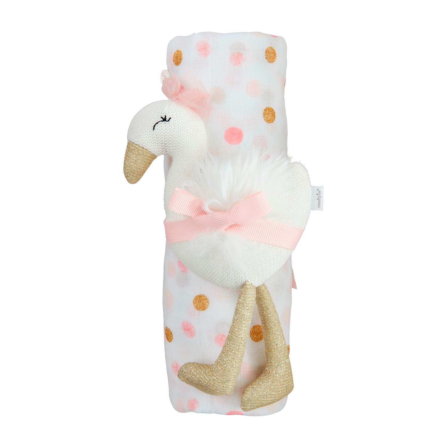 Pink & Gold Dot Swaddle & Rattle Set By Mud Pie