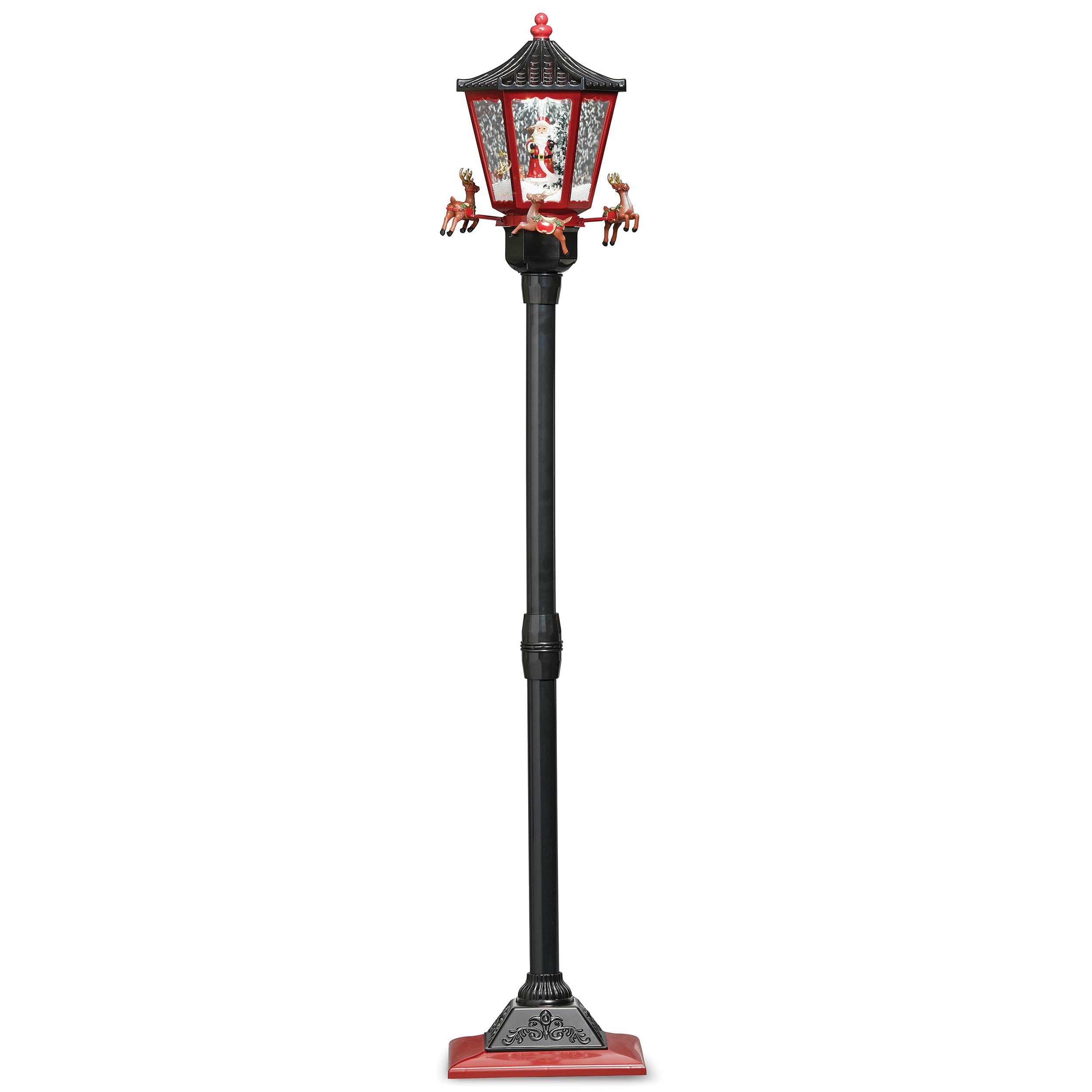Roman 55 inch lighted musical snow-blowing lamp post lantern with rotating reindeer
