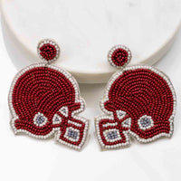 Football Helmet Beaded Earrings Crimson/White 2.5"