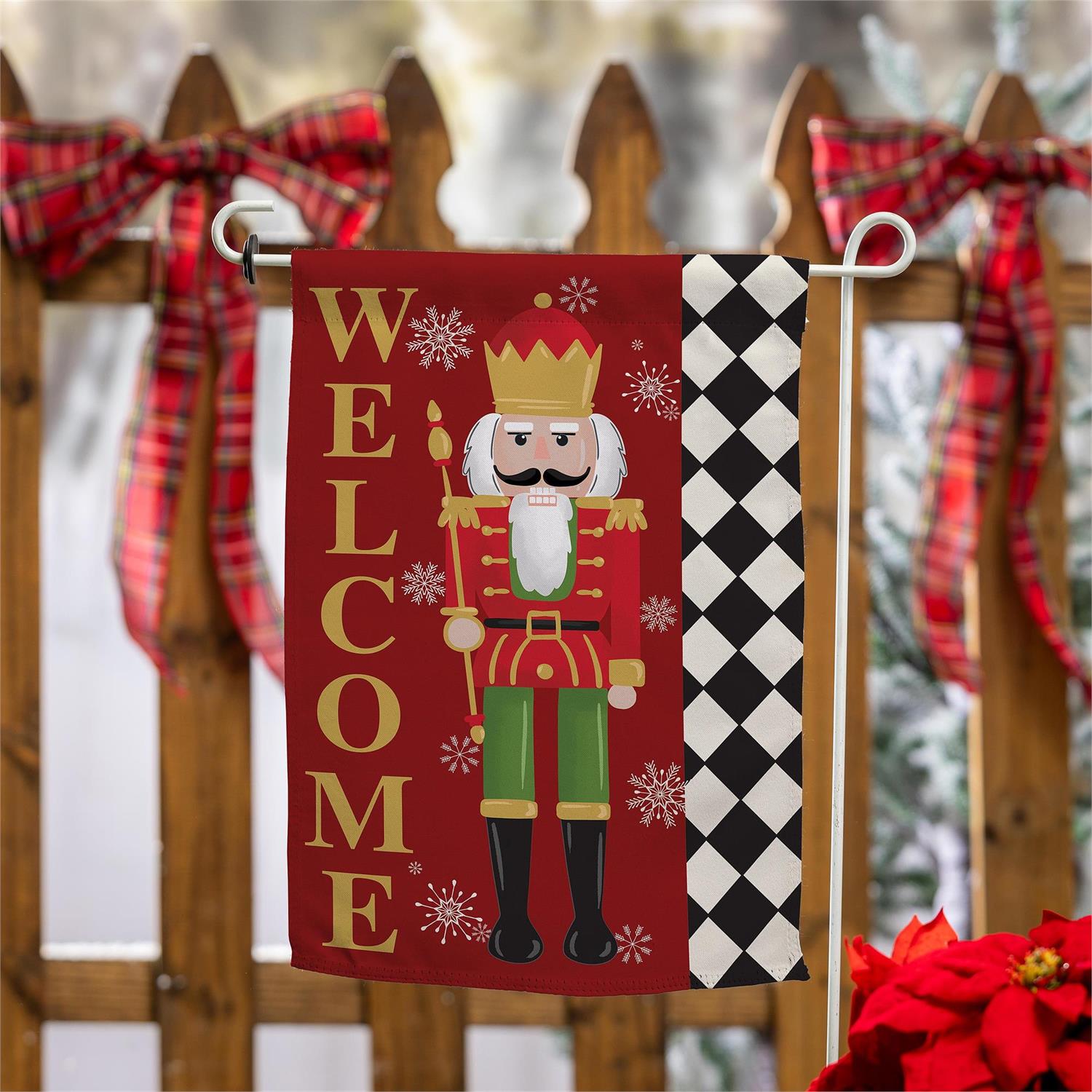 Welcome Nutcracker Suede Garden Flag