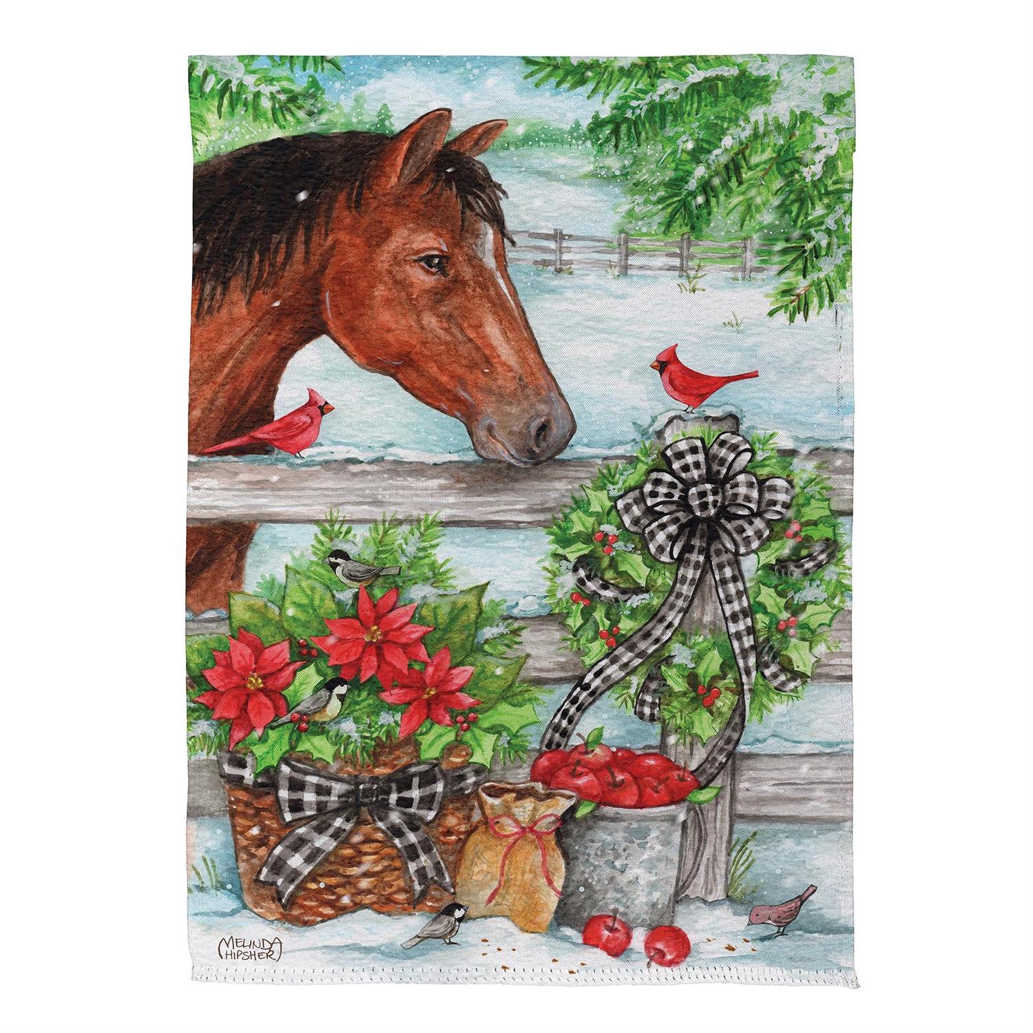 Horse & Cardinal Suede Garden Flag