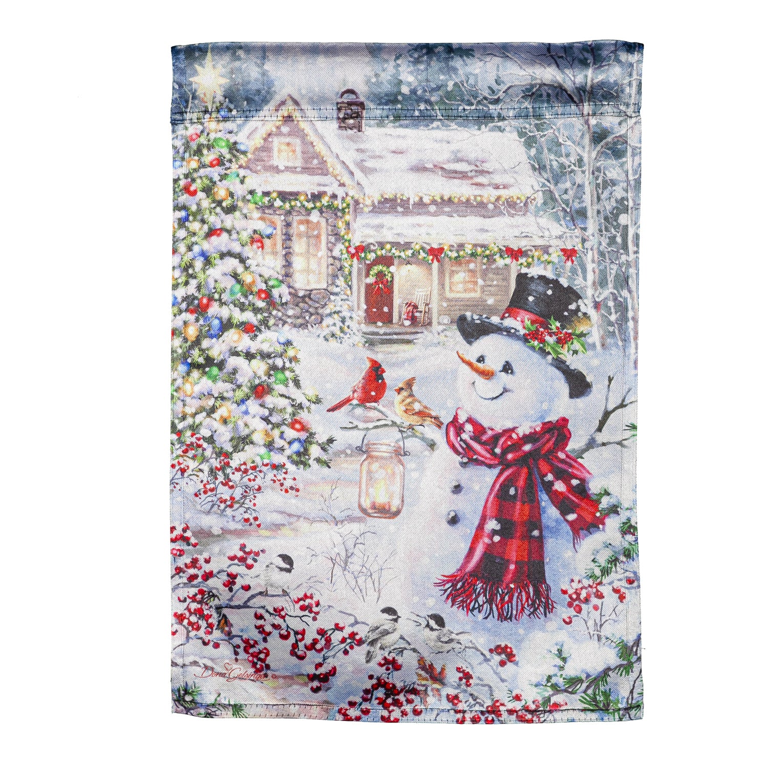 Cottage in the Snow Lustre Garden Flag