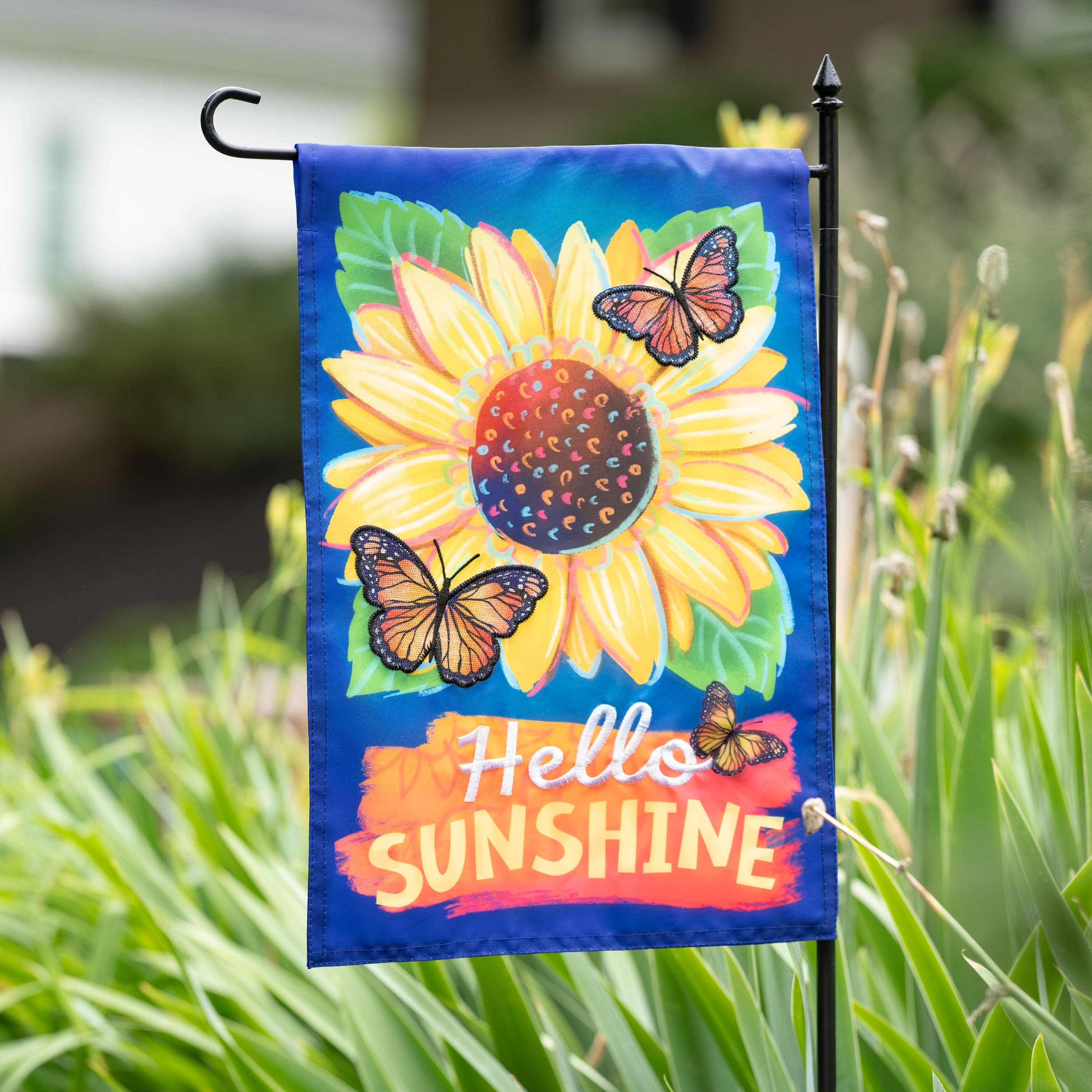 Hello Sunshine and Butterflies Applique Garden Flag - A. Dodson's