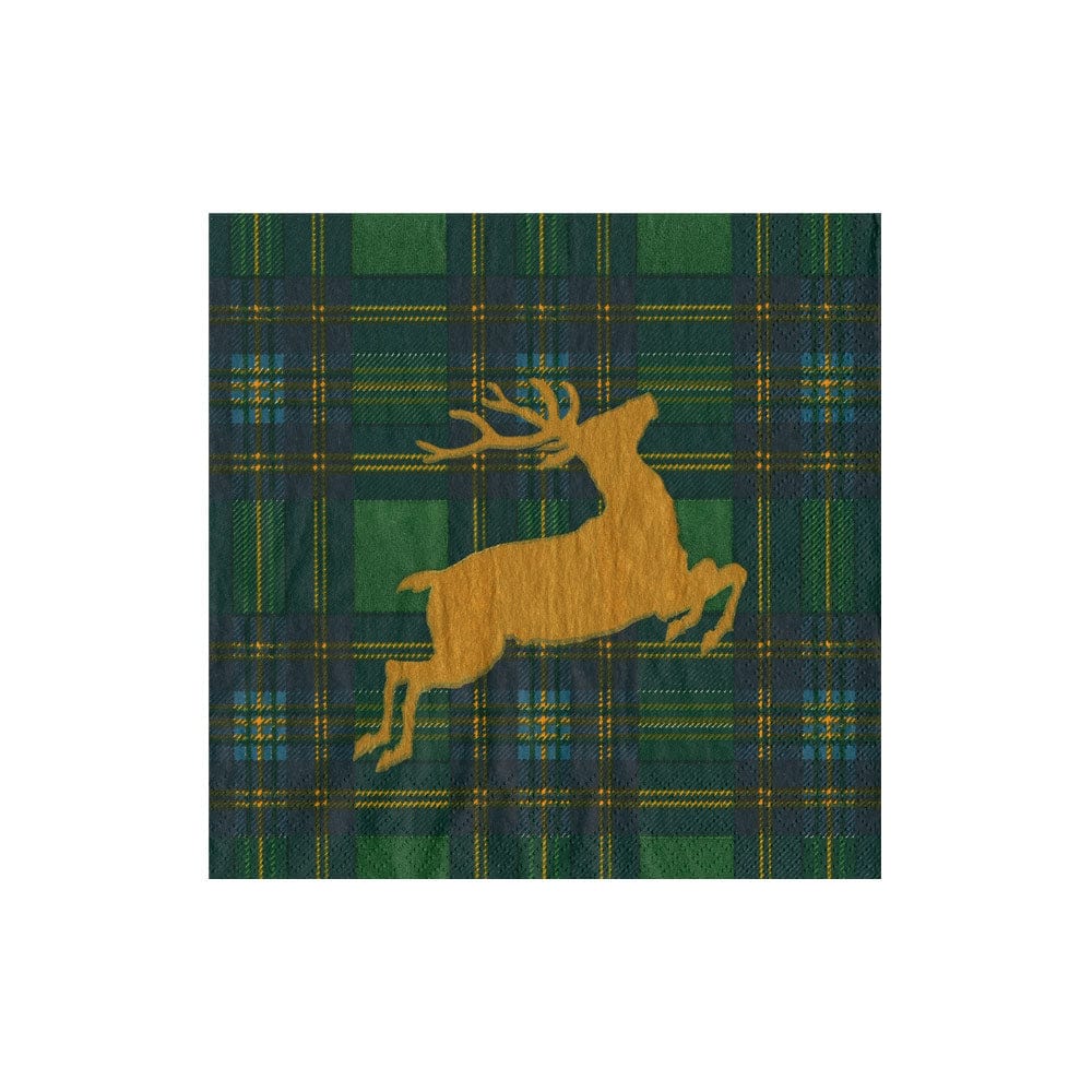 REINDEER TARTAN GREEN - NAPKIN COCKTAIL