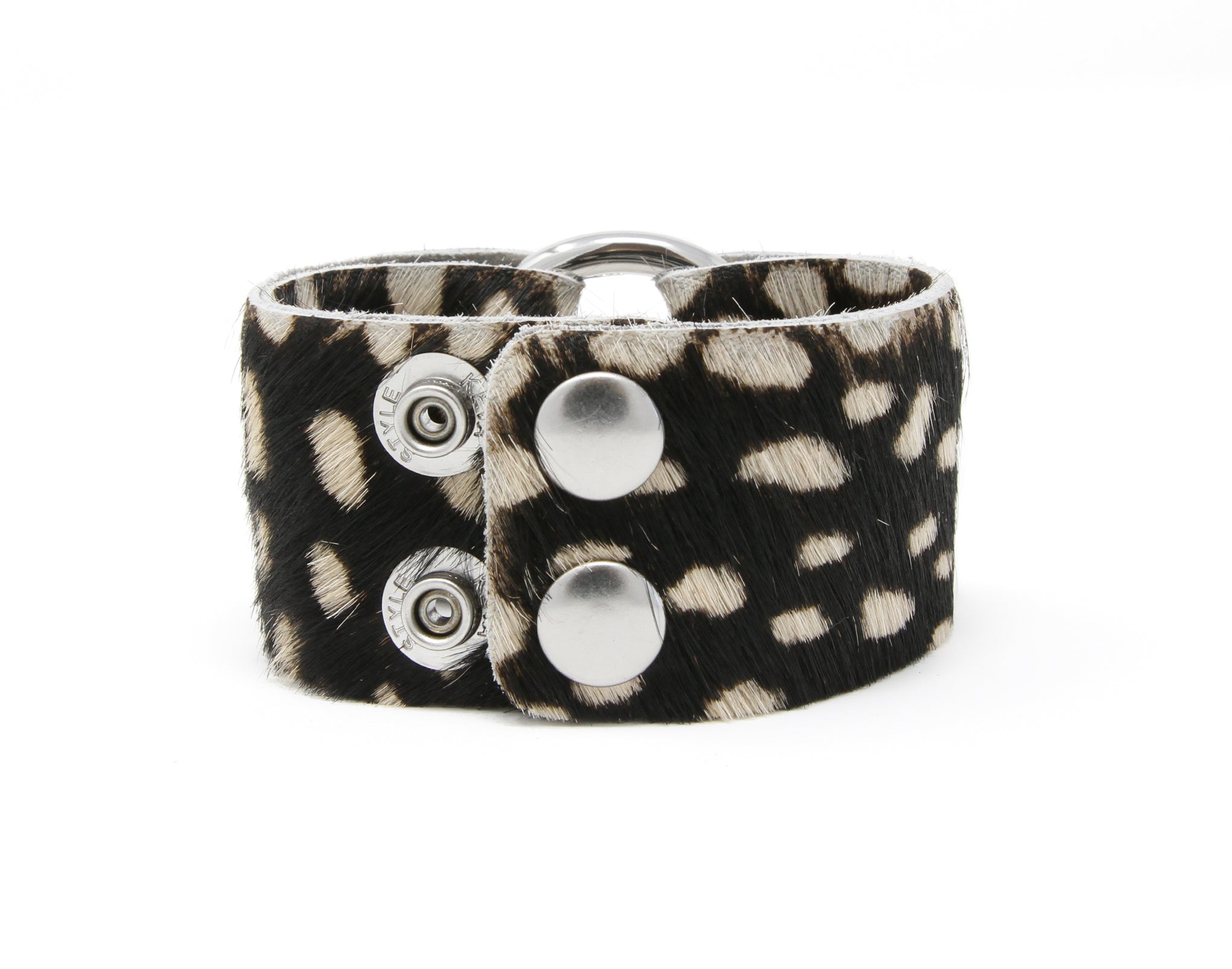 Spotted in White Leather Cuff
