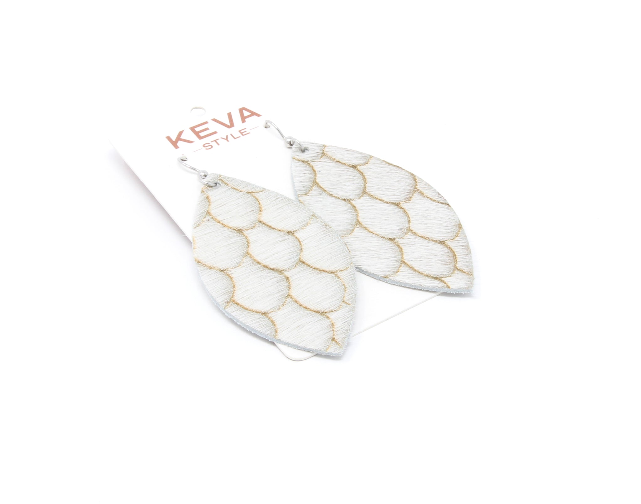 Scalloped in Taupe and Cream Leather Earrings