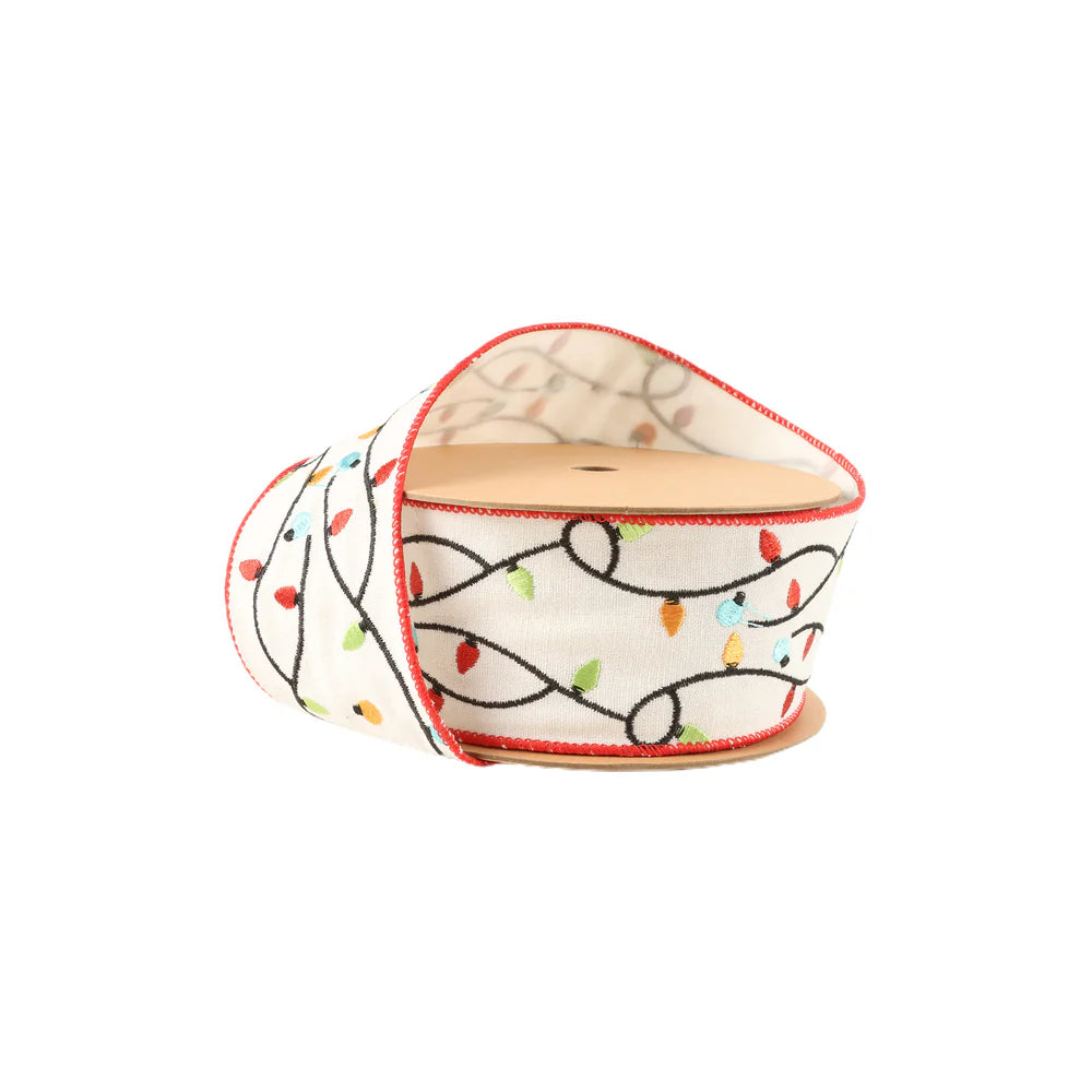 2 1/2" Wired Ribbon Embroidered Christmas Lights 5 Yards