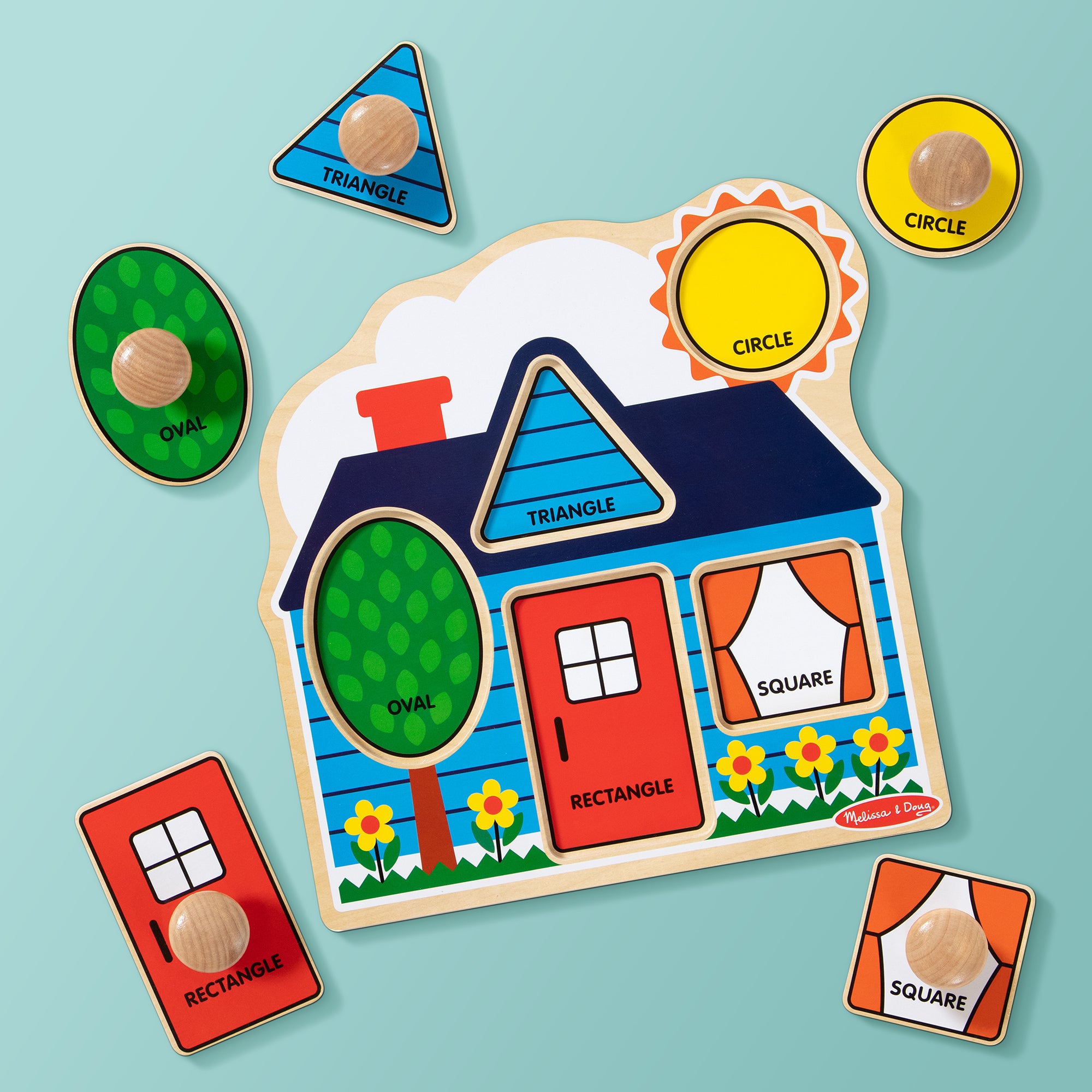 Melissa & Doug First Shapes Wooden Jumbo Peg Puzzle - 5 Pieces With Handles (Babies, Toddlers)