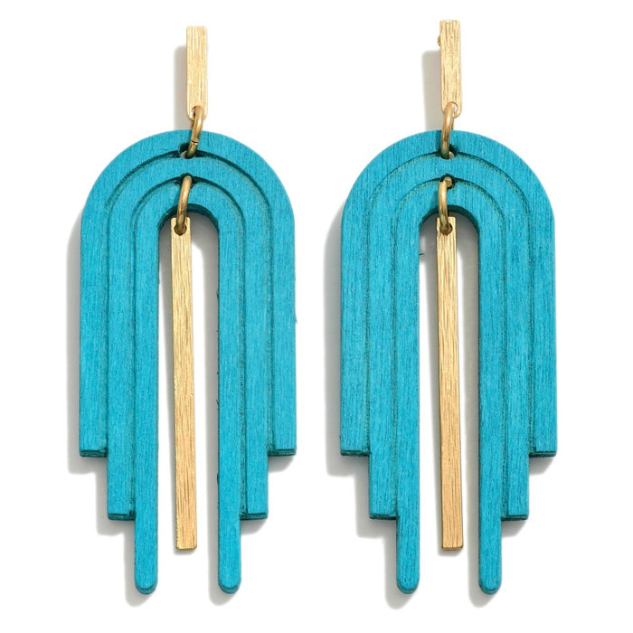 WOOD ARCH DROP EARRINGS - TURQUOISE
