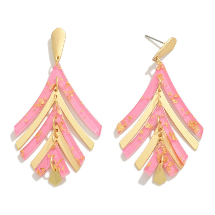 GOLD AND PINK LEAF DROP EARRINGS
