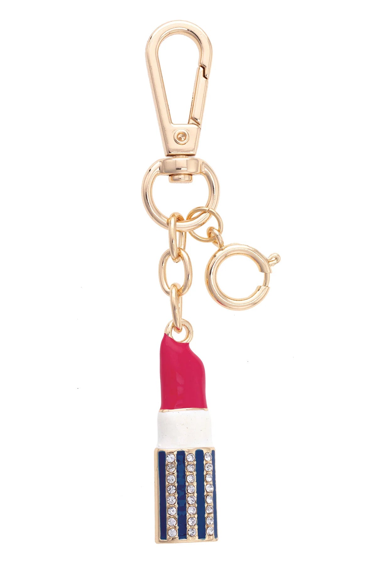 Lipstick Enamel Bag Charm in Fuchsia/Navy/White