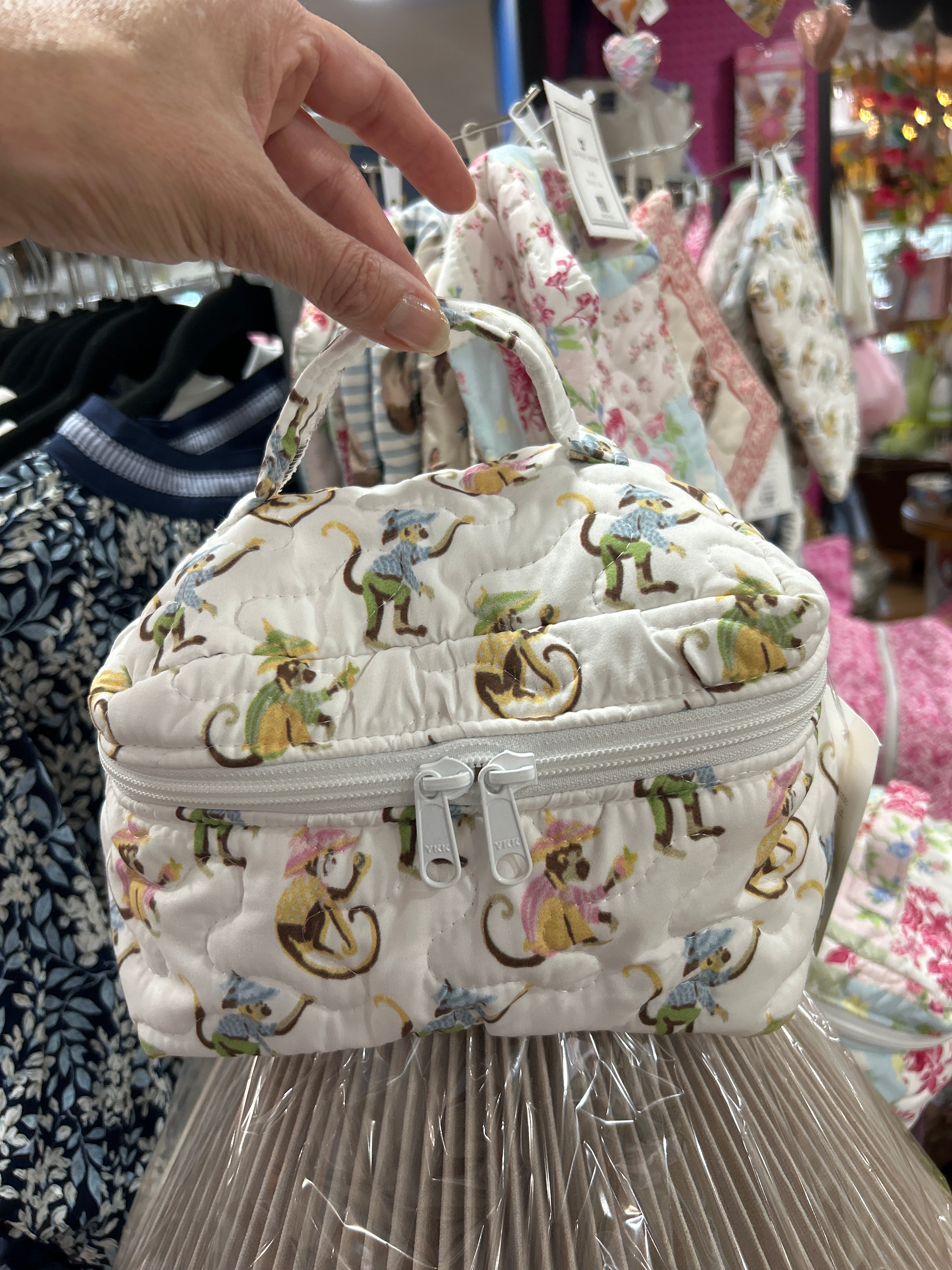 Ida Mae Monkey Icon Pastel Quilted Travel Case