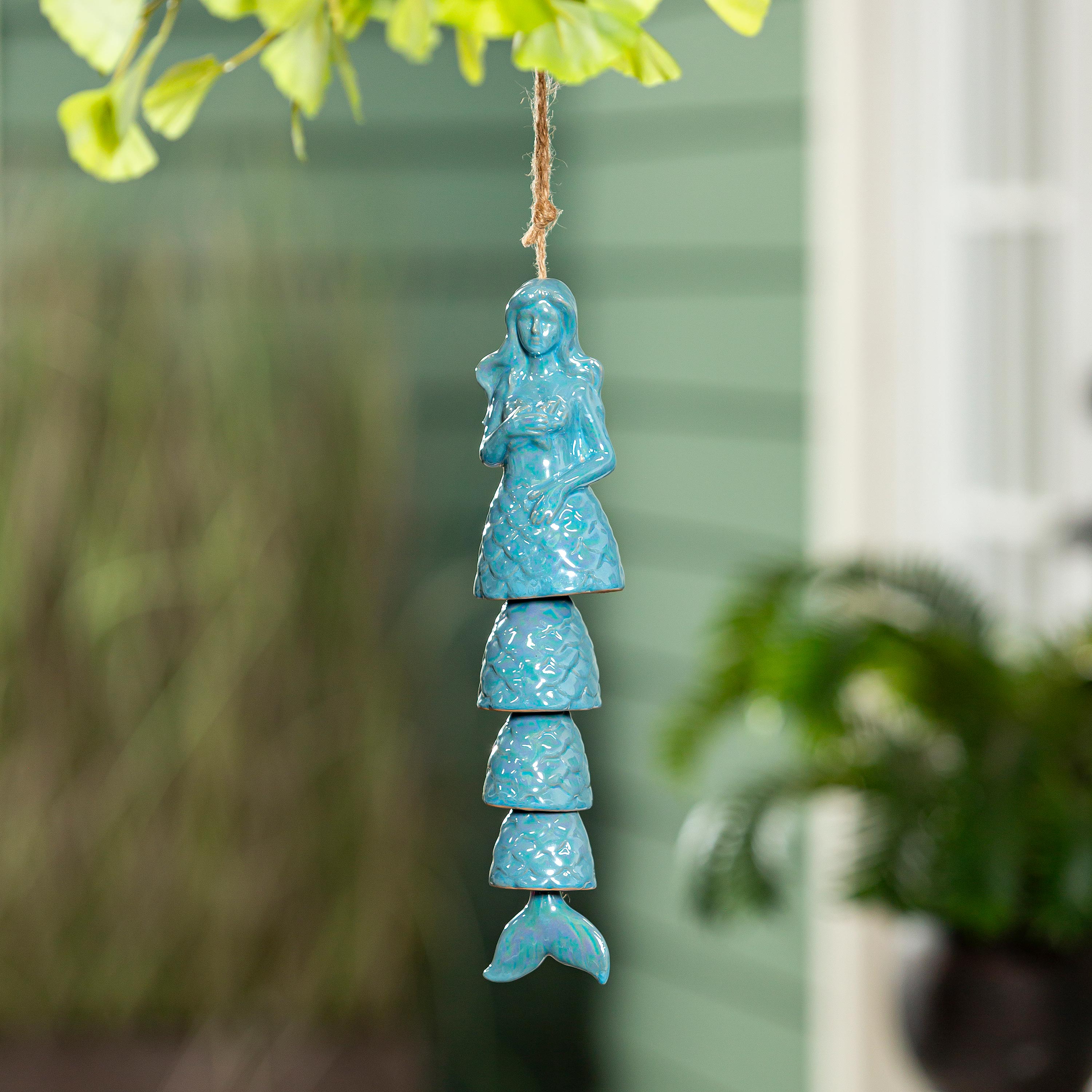 Iridescent Ceramic Mermaid Garden Bell