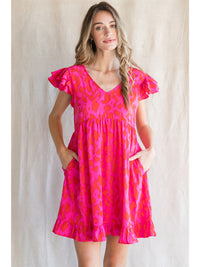Moira Ruffle Dress - Hot Pink