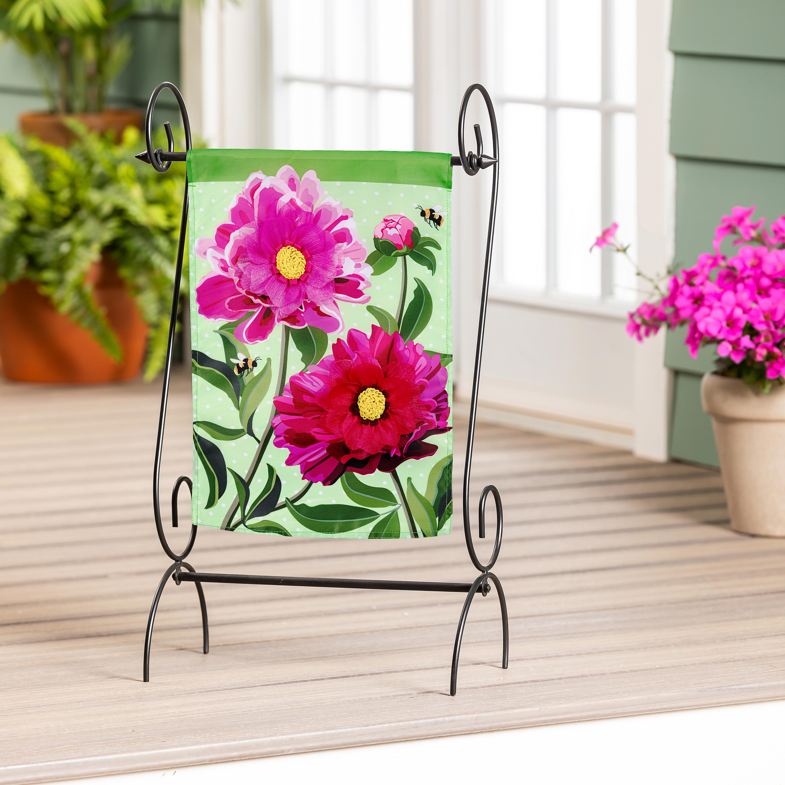 Peony Garden Applique Garden Flag