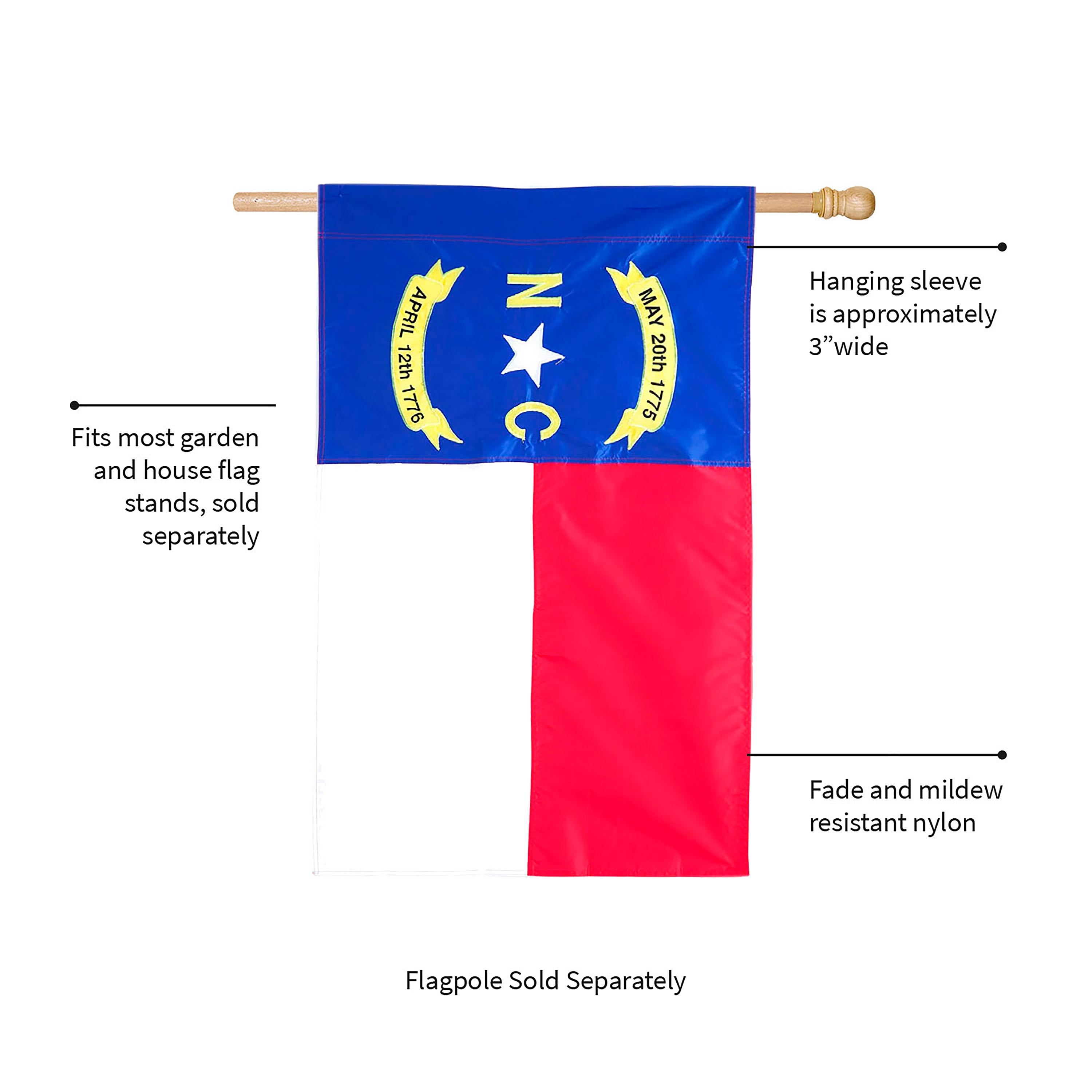 North Carolina State Flag House Applique Flag