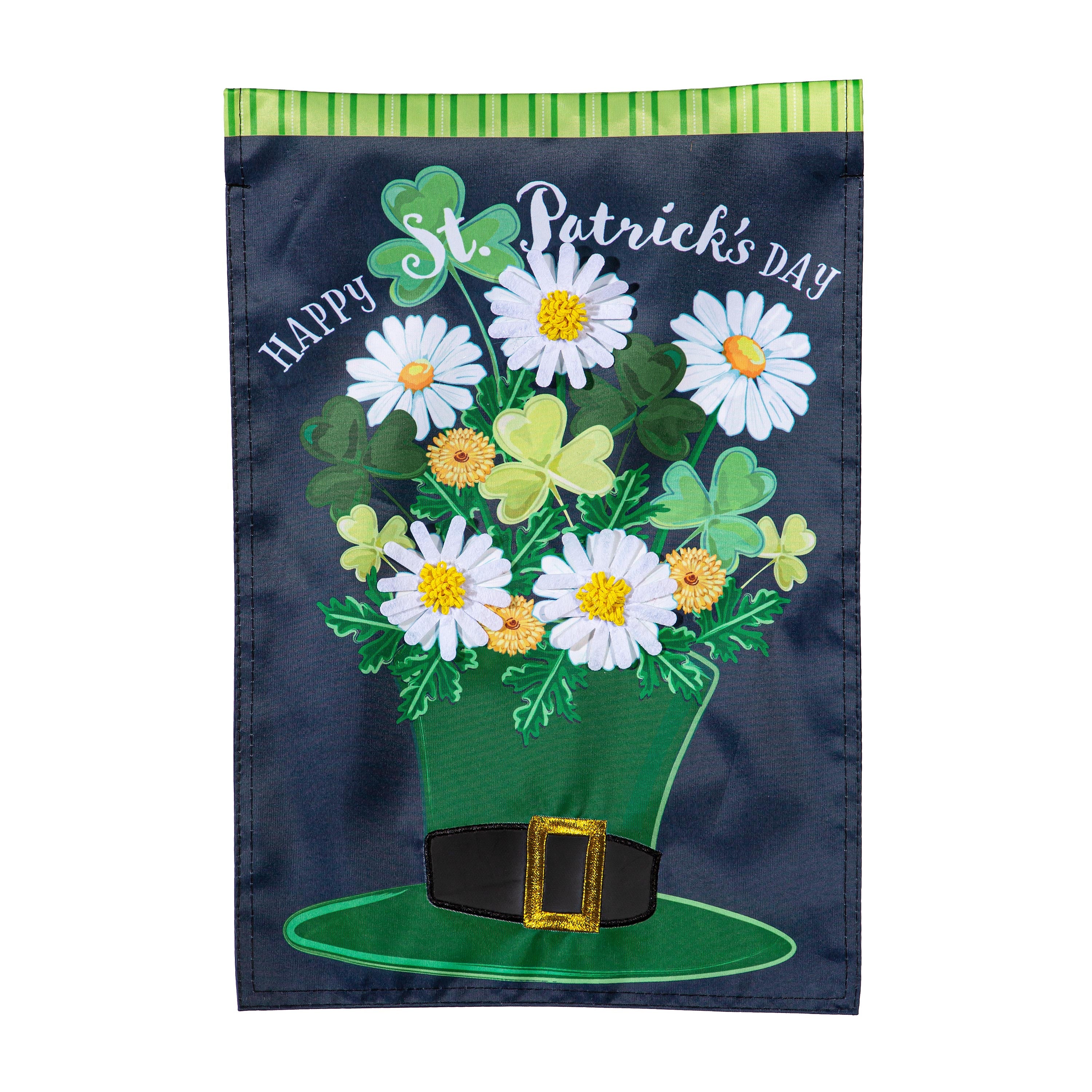 Happy St. Patrick's Day Floral Hat Applique Garden Flag