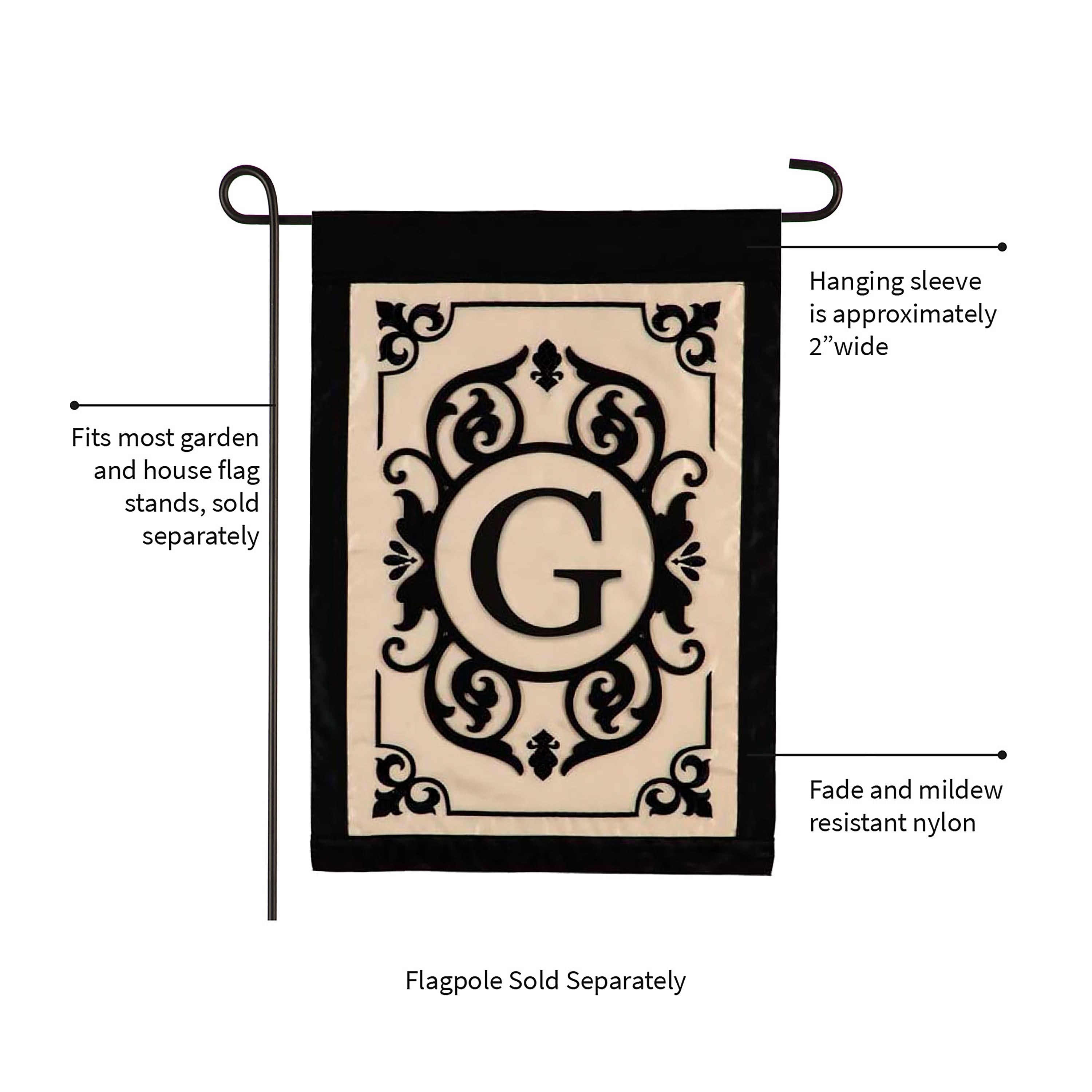 Cambridge Monogram Garden Applique Flag, Letter G