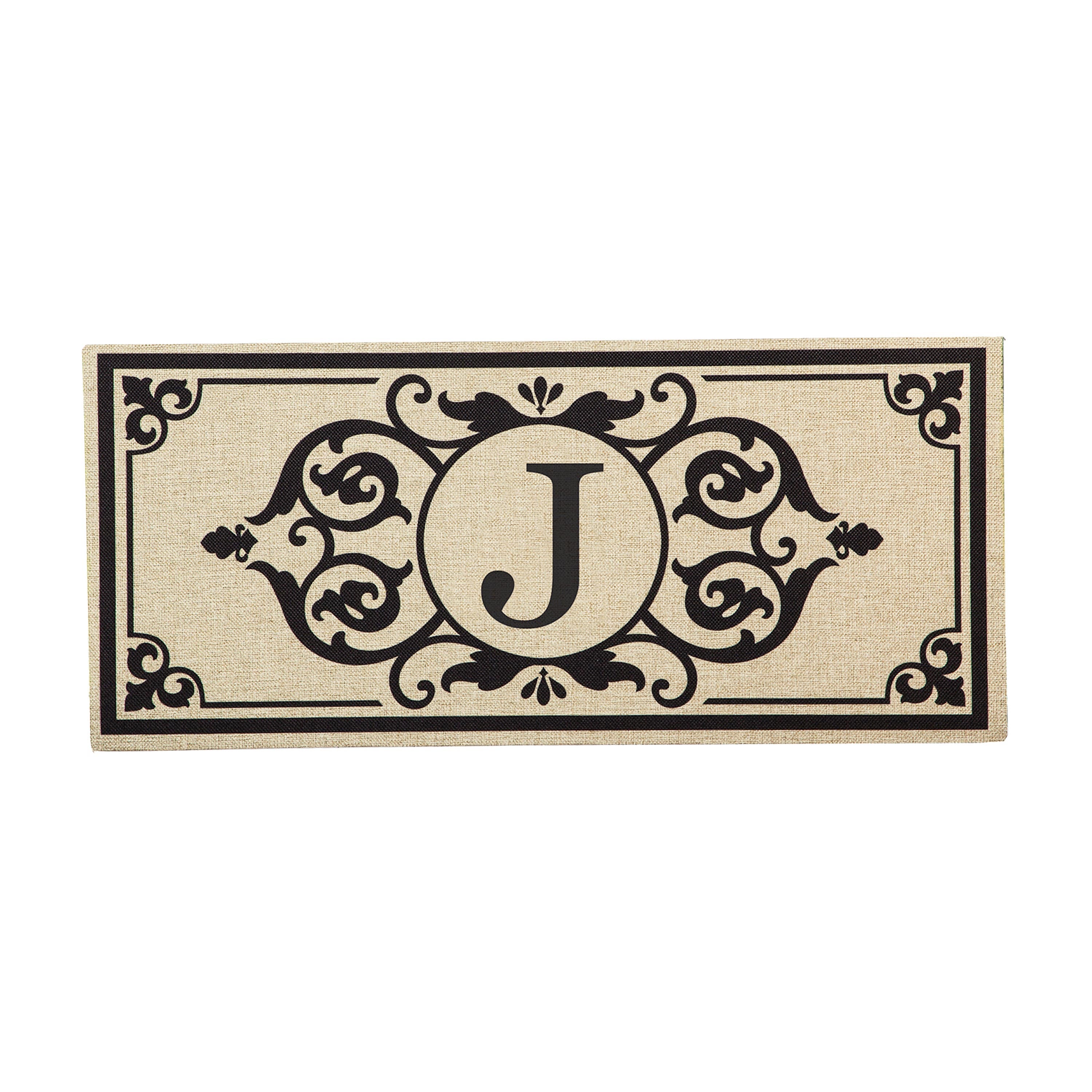 Cambridge Monogram Burlap Sassafras Switch Mat, Letter J