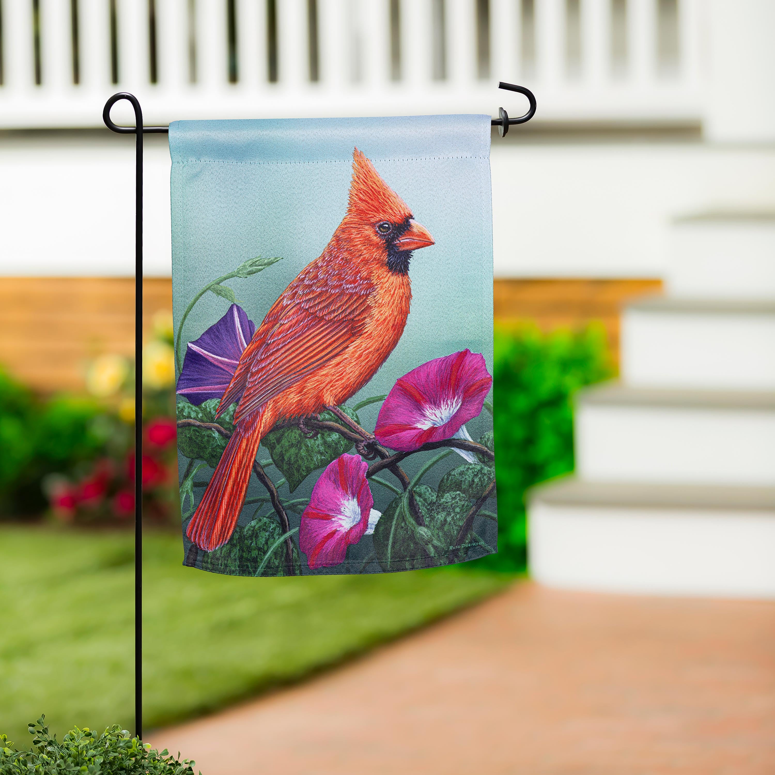 Cardinal on Morning Glory Suede Garden Flag