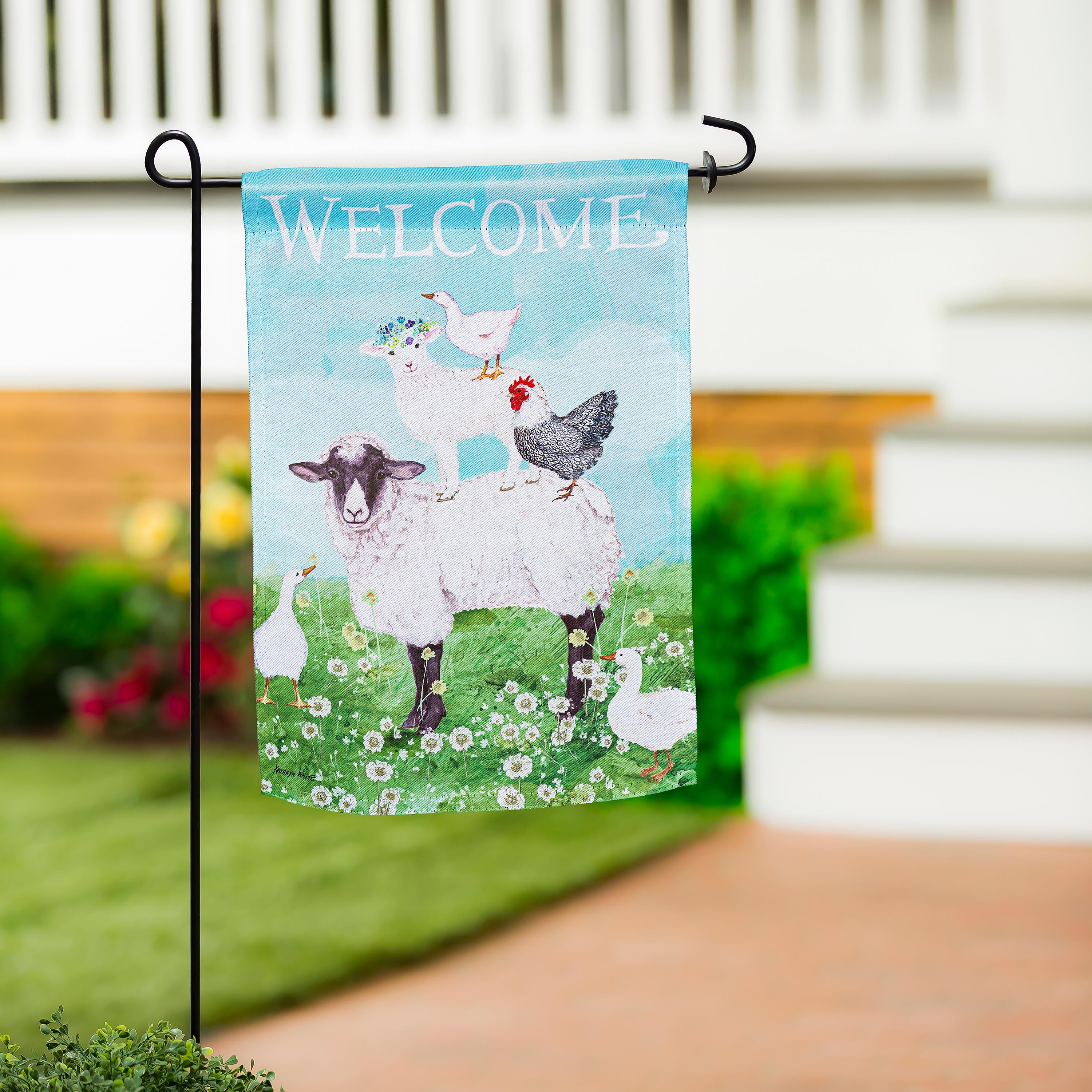 Welcome Farm Friends Suede Garden Flag