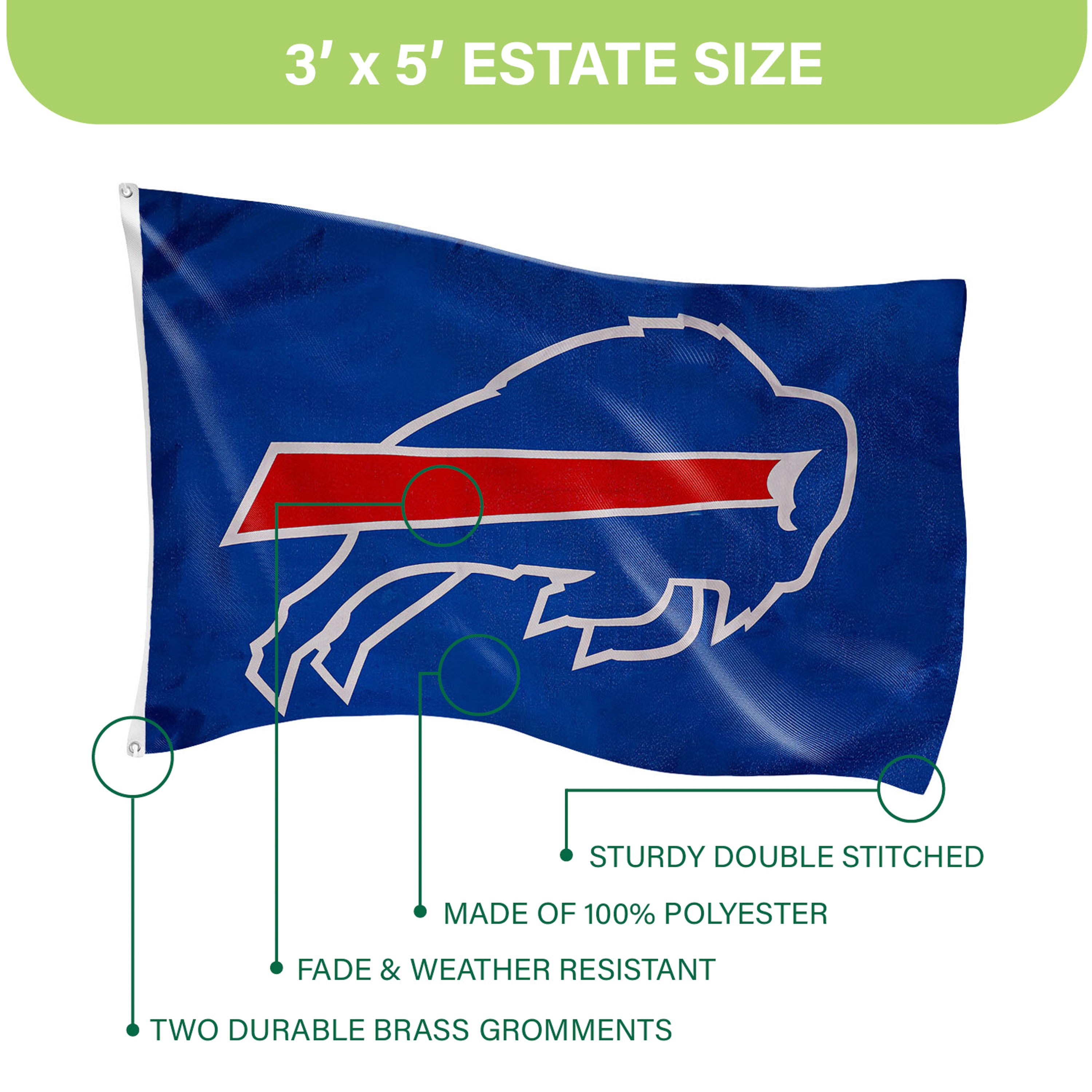 Buffalo Bills Single Sided Estate Flag with 2 Grommets, 3'x5'