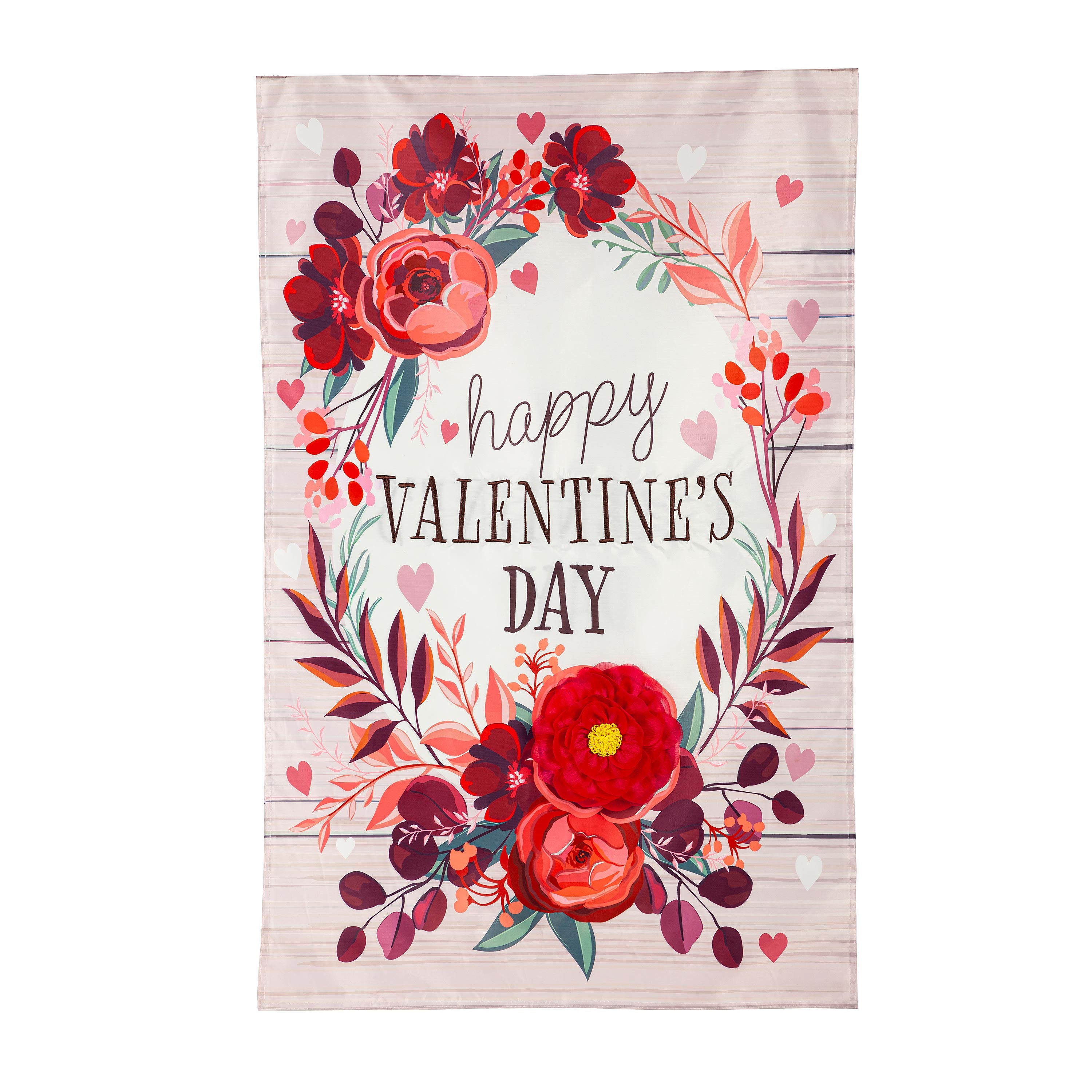 Floral Happy Valentine's Day Applique House Flag