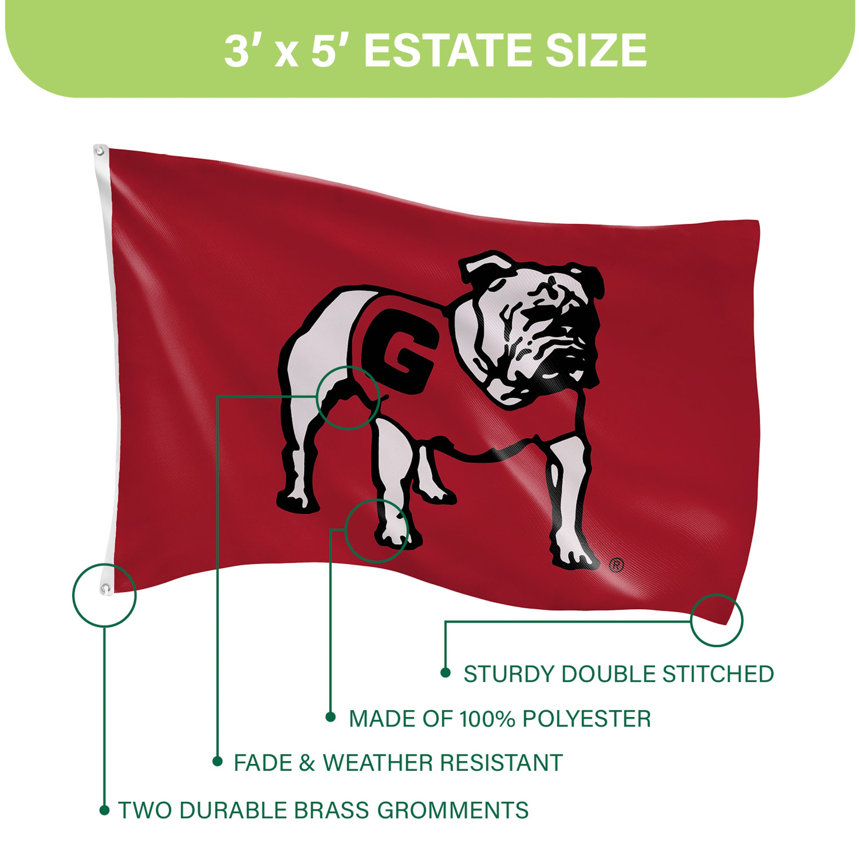 University of Georgia Single Sided Estate Flag with 2 Grommets, 3'x5'