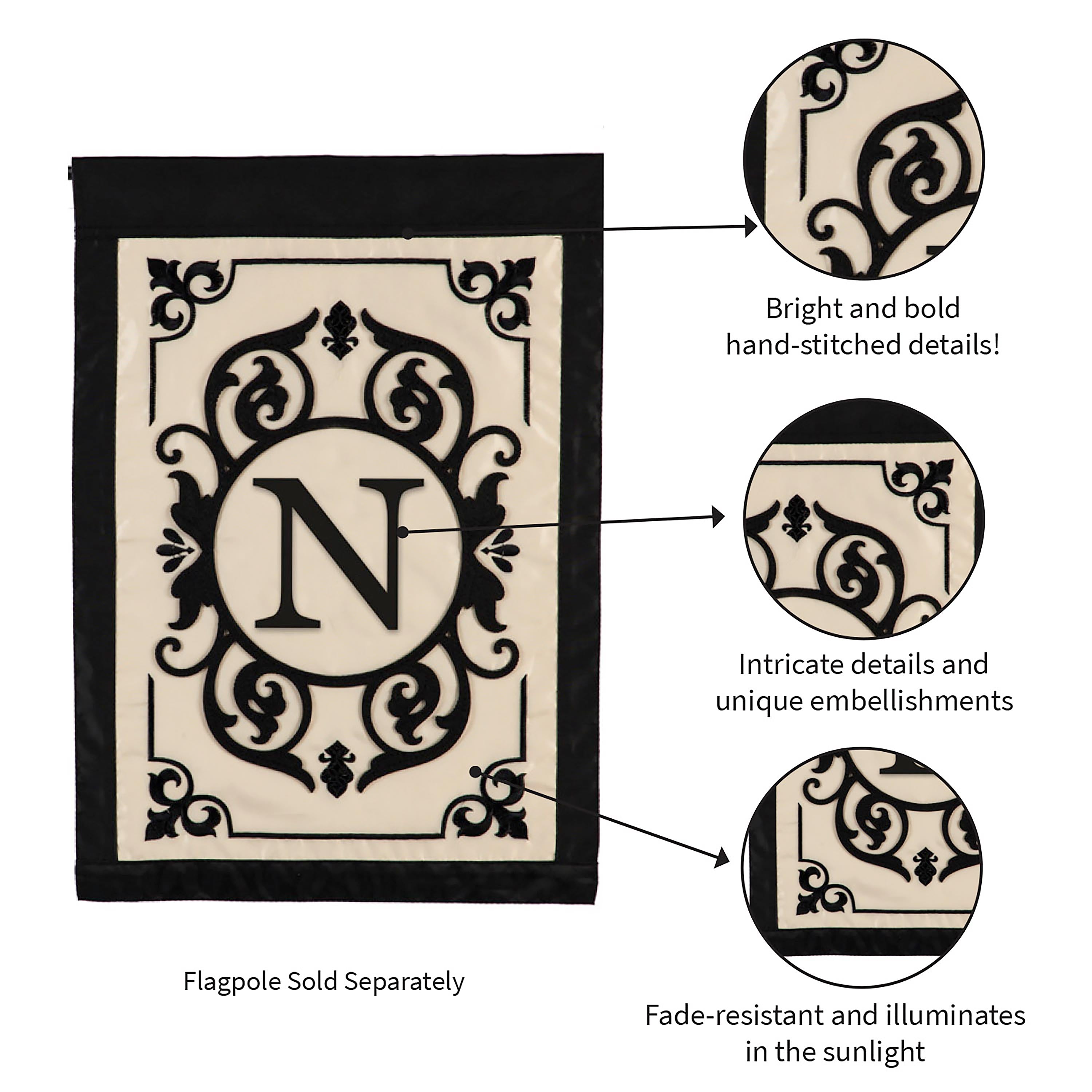 Cambridge Monogram Garden Applique Flag, Letter N