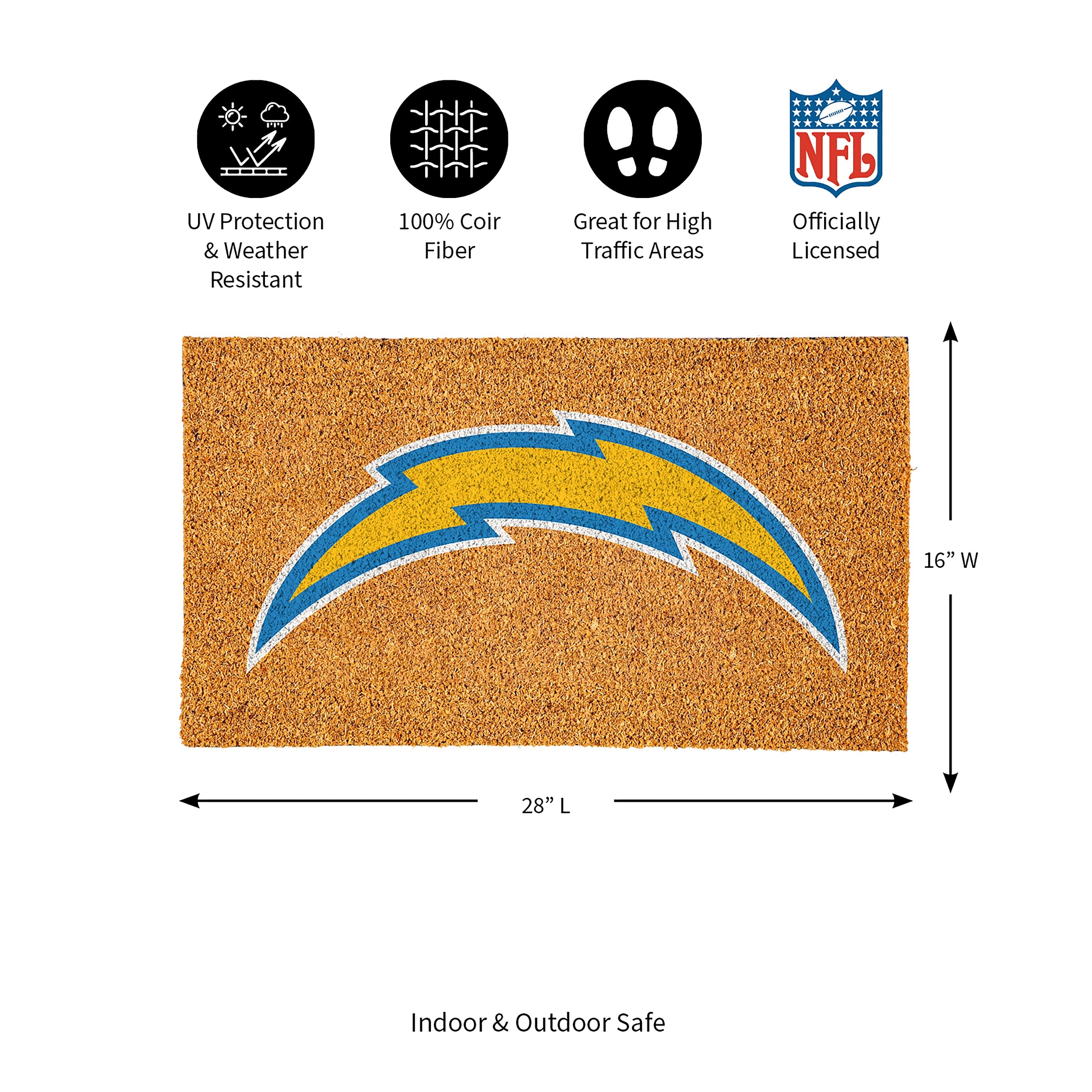 Coir Mat, 16"x28", Los Angeles Chargers