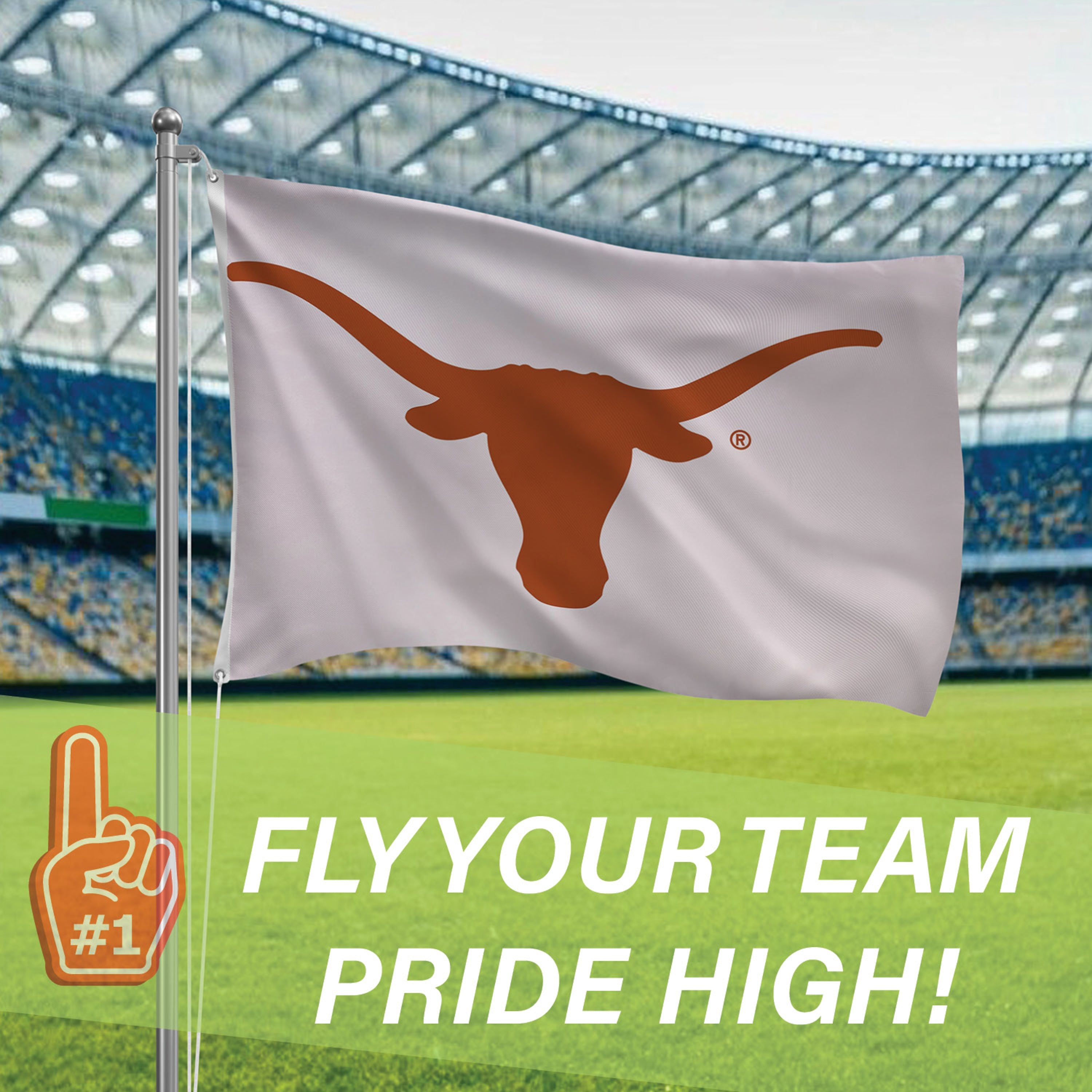 3'x5' Single Sided Flag w/ 2 Grommets, University of Texas