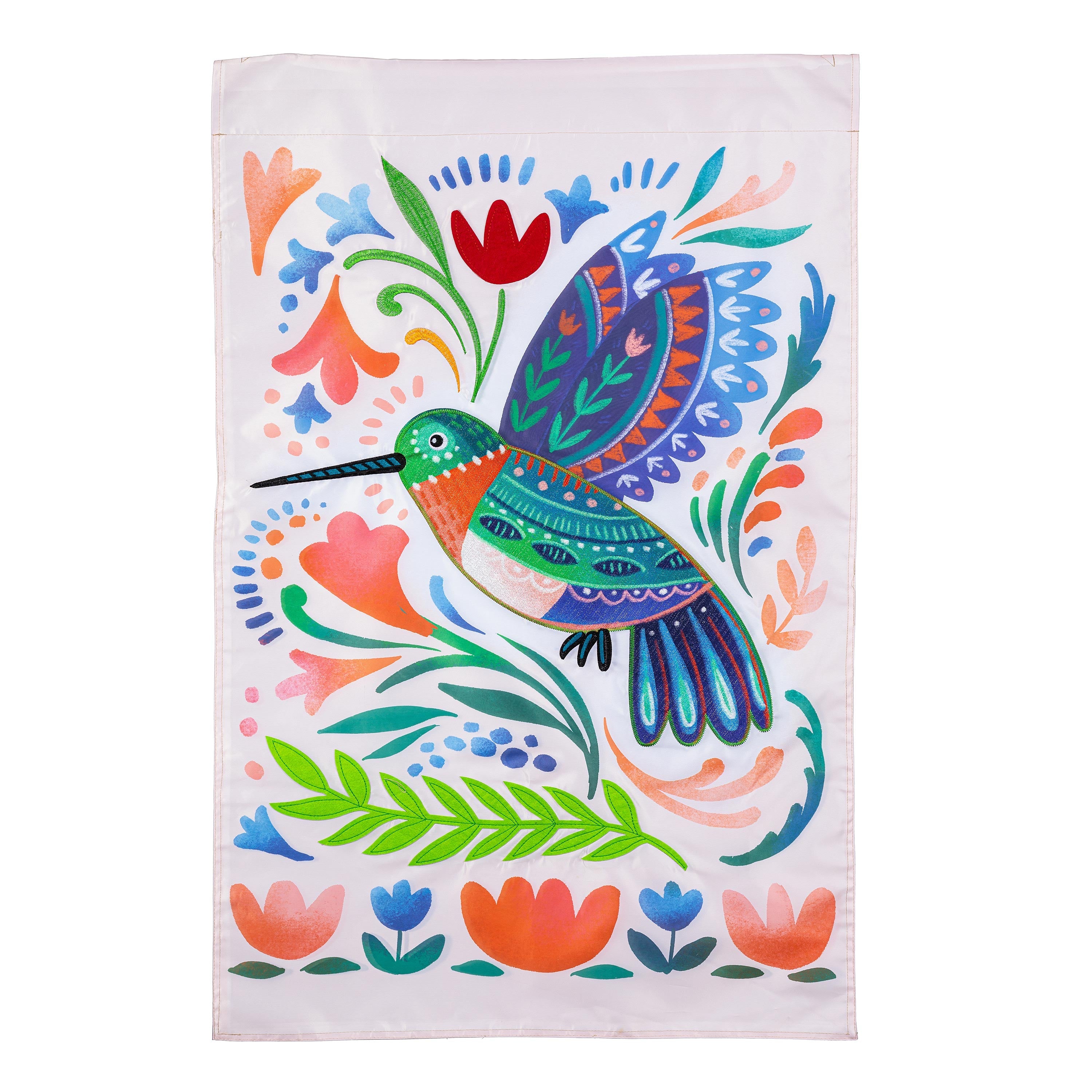 Patterned Hummingbird Applique Garden Flag