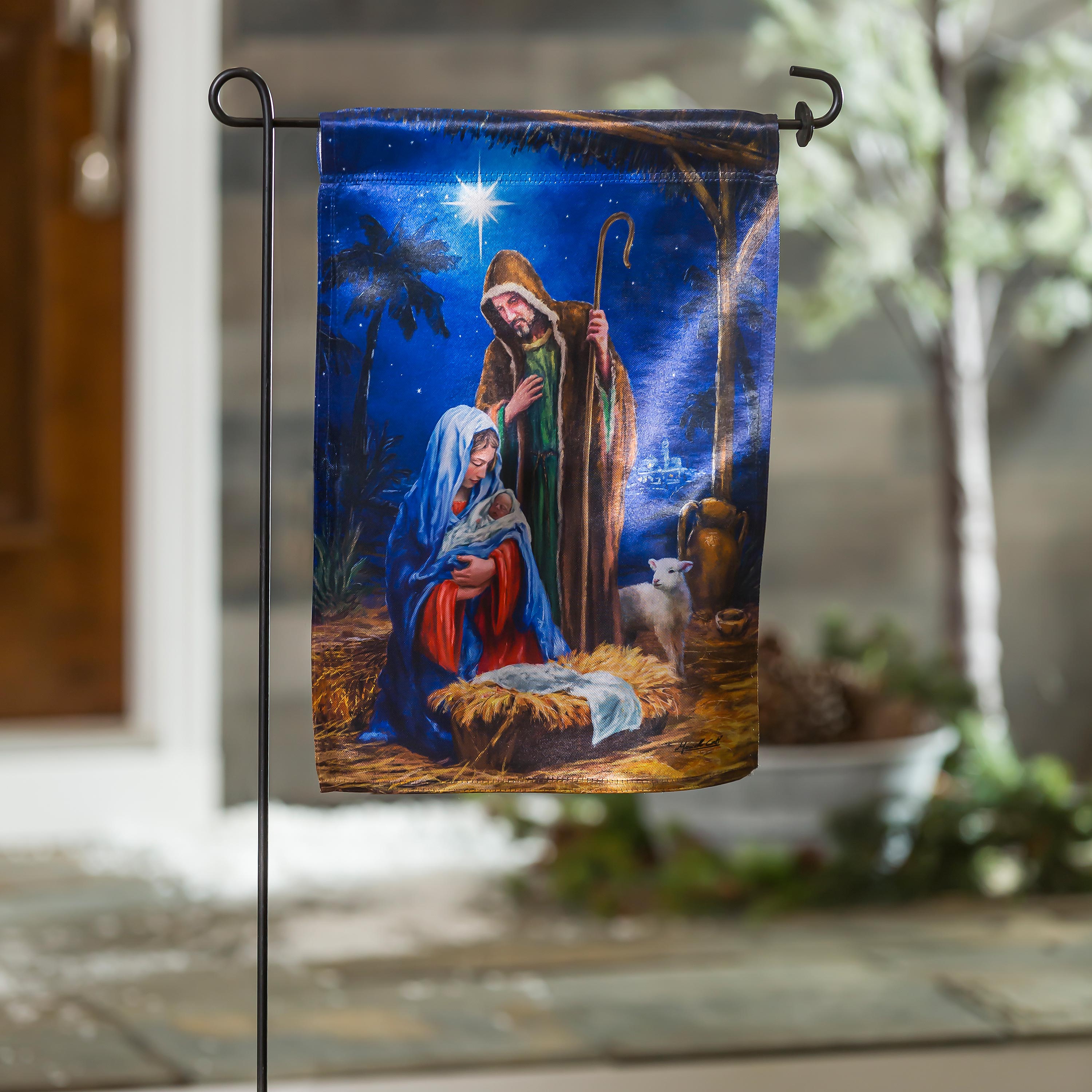 Holy Night Nativity Garden Lustre Flag