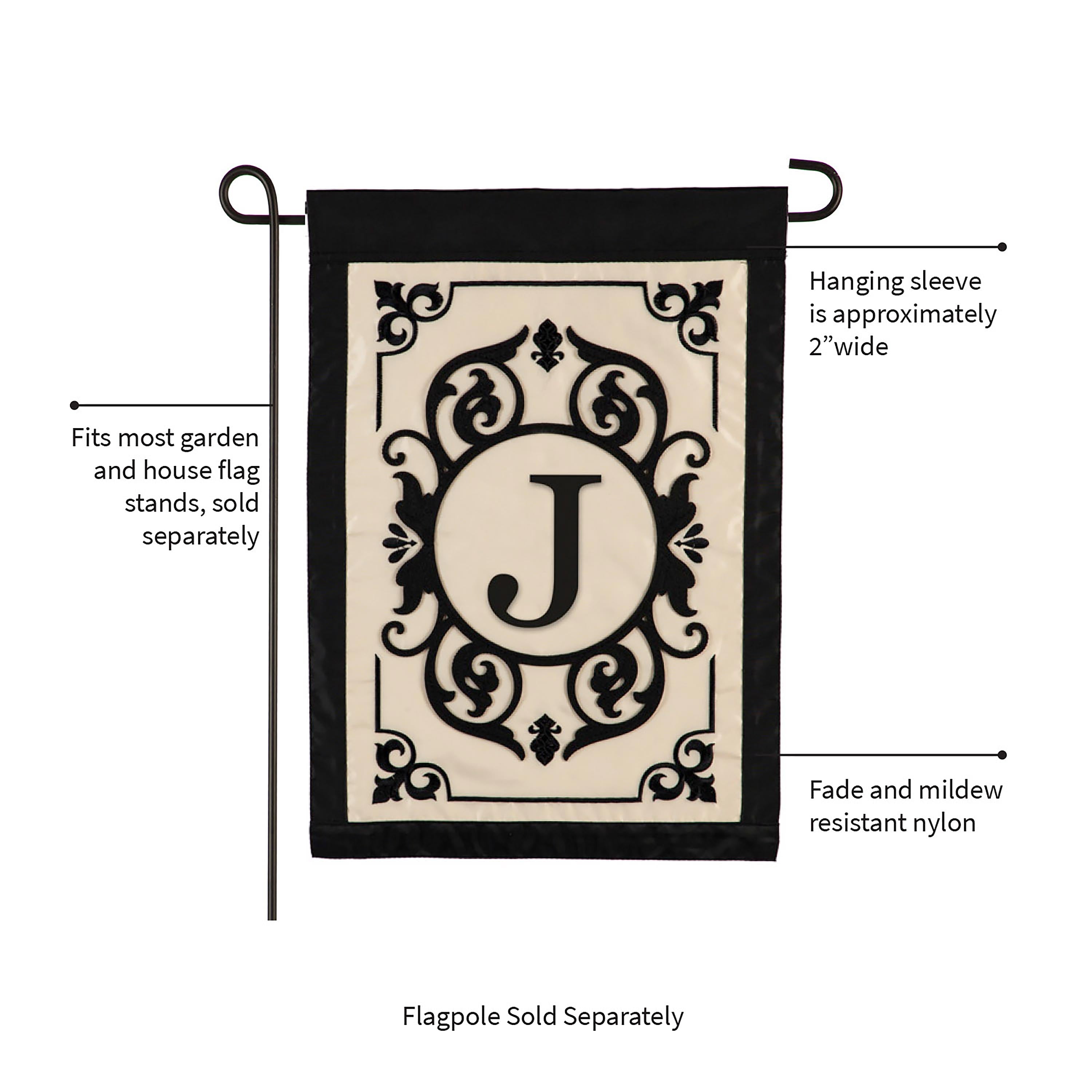 Cambridge Monogram Garden Applique Flag, Letter J