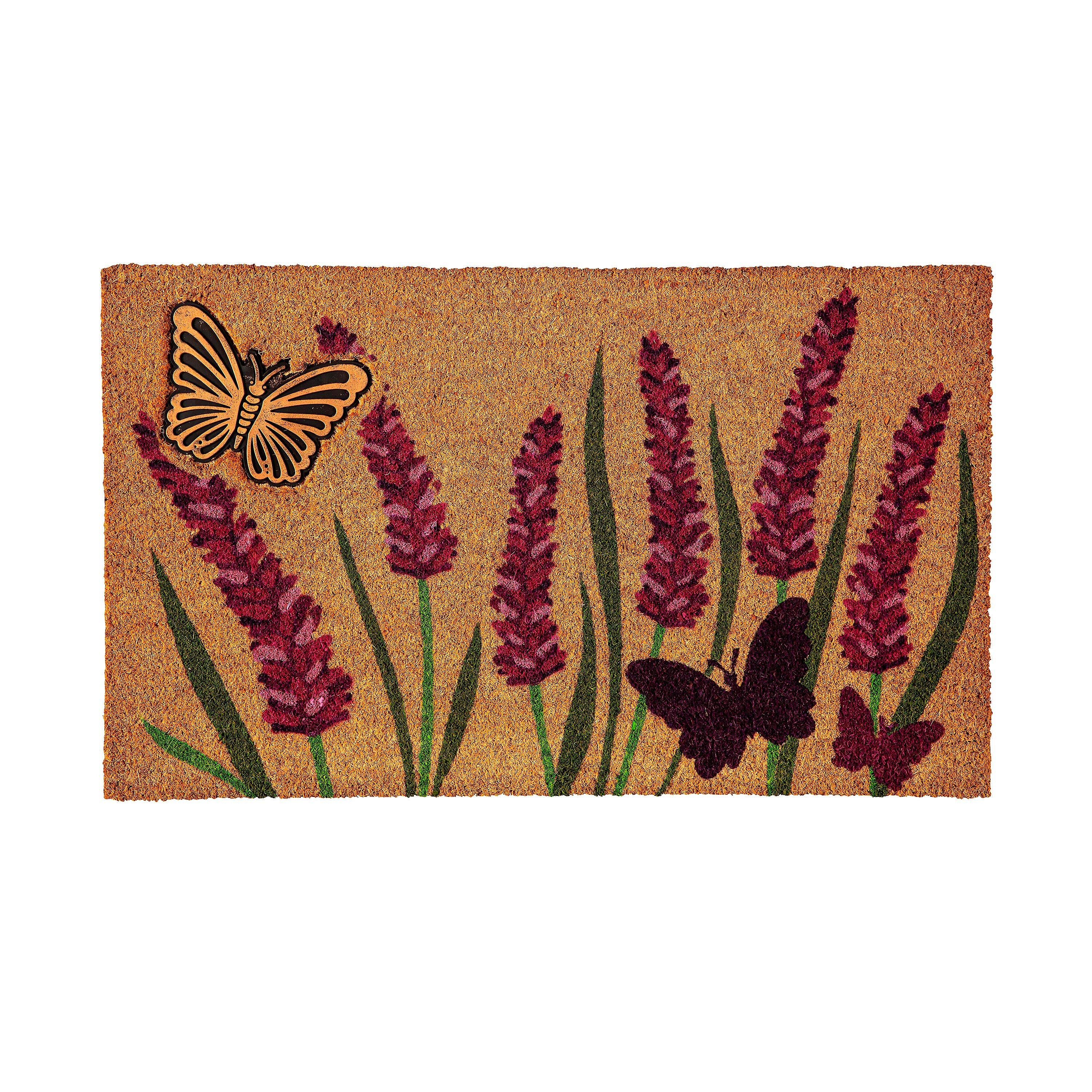 Lavender Field of Dreams Coir Mat with Rubber Embossed Butterfly